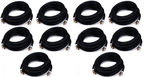 10-Pack Premium 2 RCA to 2 RCA Male/Male 22AWG Audio Cable - 35 Feet Black (CNE588407) - Perfect for Home Theater, Car Audio & DJ Equipment Connections