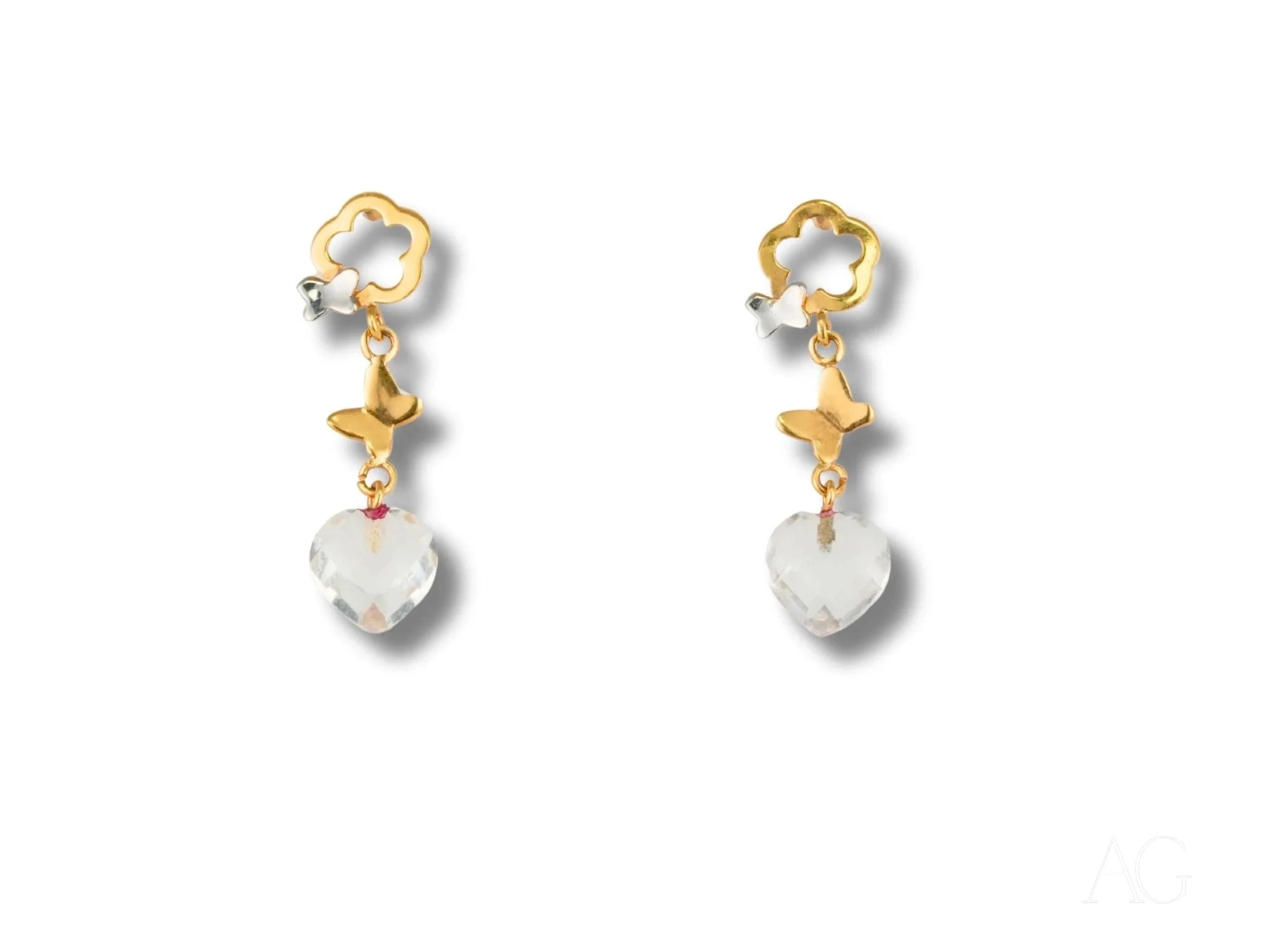 Whispering Butterflies – 18K Gold Crystal Drop Earrings for Women, Elegant Dangle Earrings for Wedding, Party & Special Occasions
