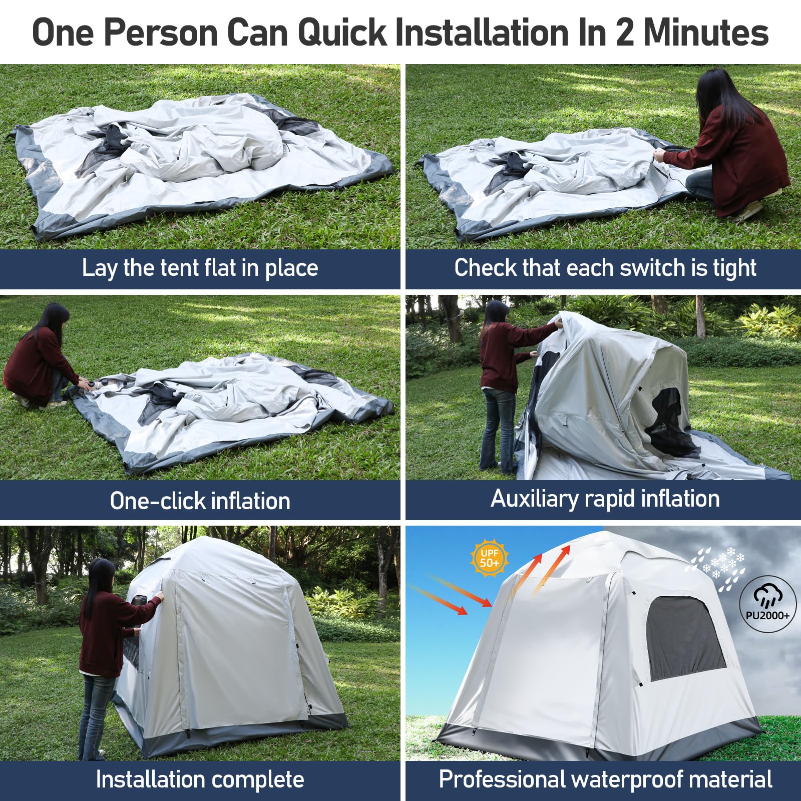 Easy Setup Inflatable Camping Tent for 3-4 People - Waterproof Glamping Air Tent for Adults - Perfect for Outdoor Adventures, Backyard Camping & Music Festivals