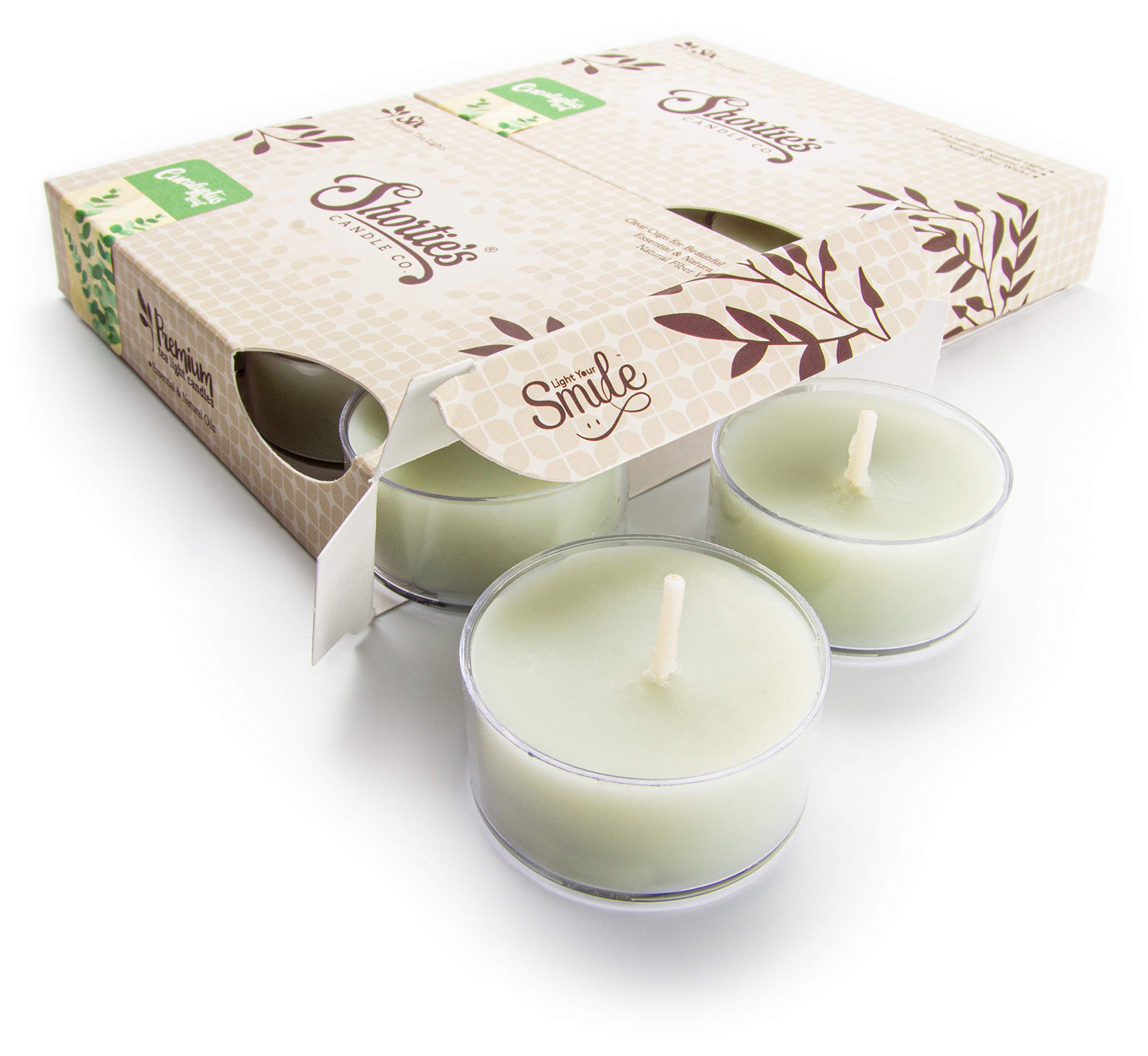 Premium Eucalyptus Leaf Scented Tealight Candles - 12 Pack Natural Essential Oil Aromatherapy Candles - Made in USA - Fresh & Clean Scent for Relaxation, Spa, Yoga & Home Decor