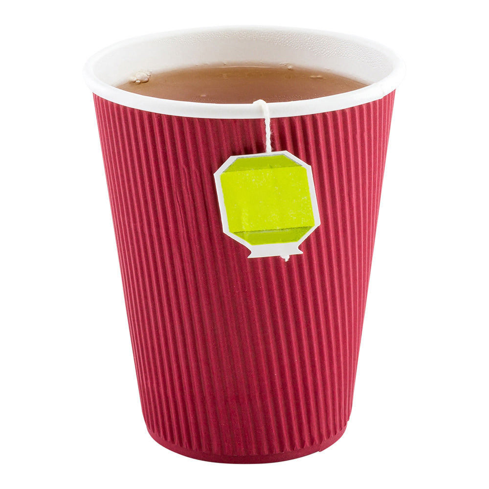 Premium 12 oz Crimson Disposable Paper Coffee Cups with Ripple Wall Design - 3.5