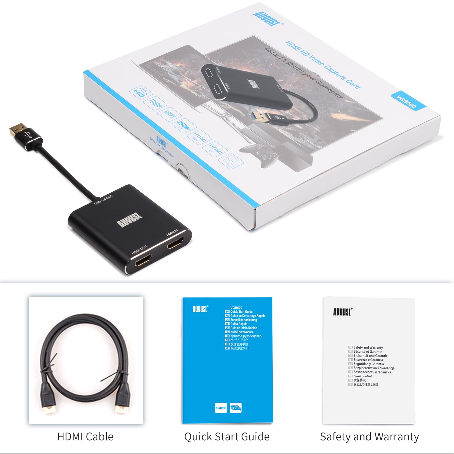 August VGB500 HDMI Passthrough Video Capture Card for OBS Game Streaming & Recording on PC | 1080p HD Video Capture Device | Perfect for Live Streaming, Gaming, YouTube Content Creation [Refurbished]