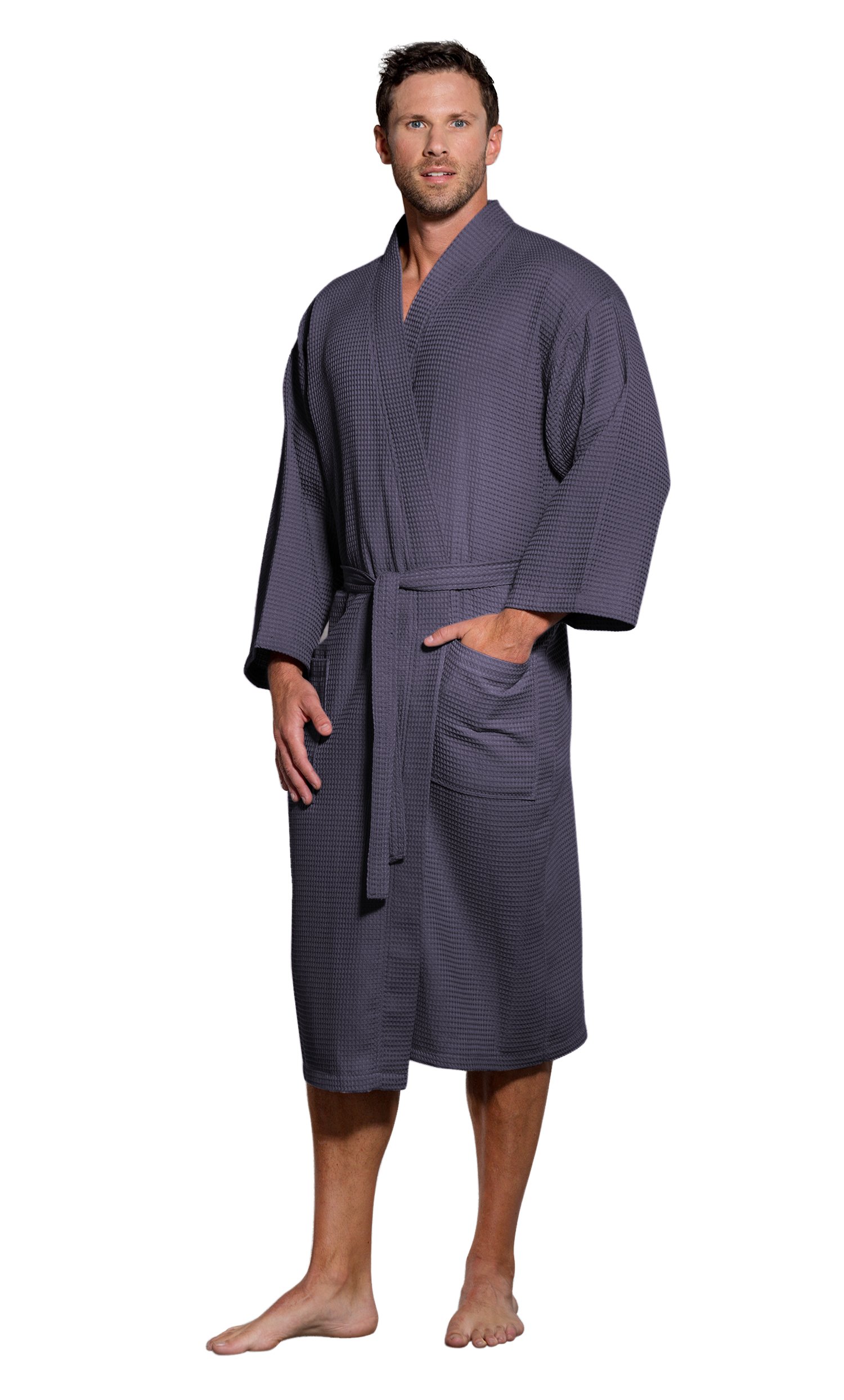 Lightweight Long Waffle Kimono Spa Robe for Men - Soft & Breathable Cotton Bathrobe - Perfect for Relaxation, Lounging & Spa Days at Home