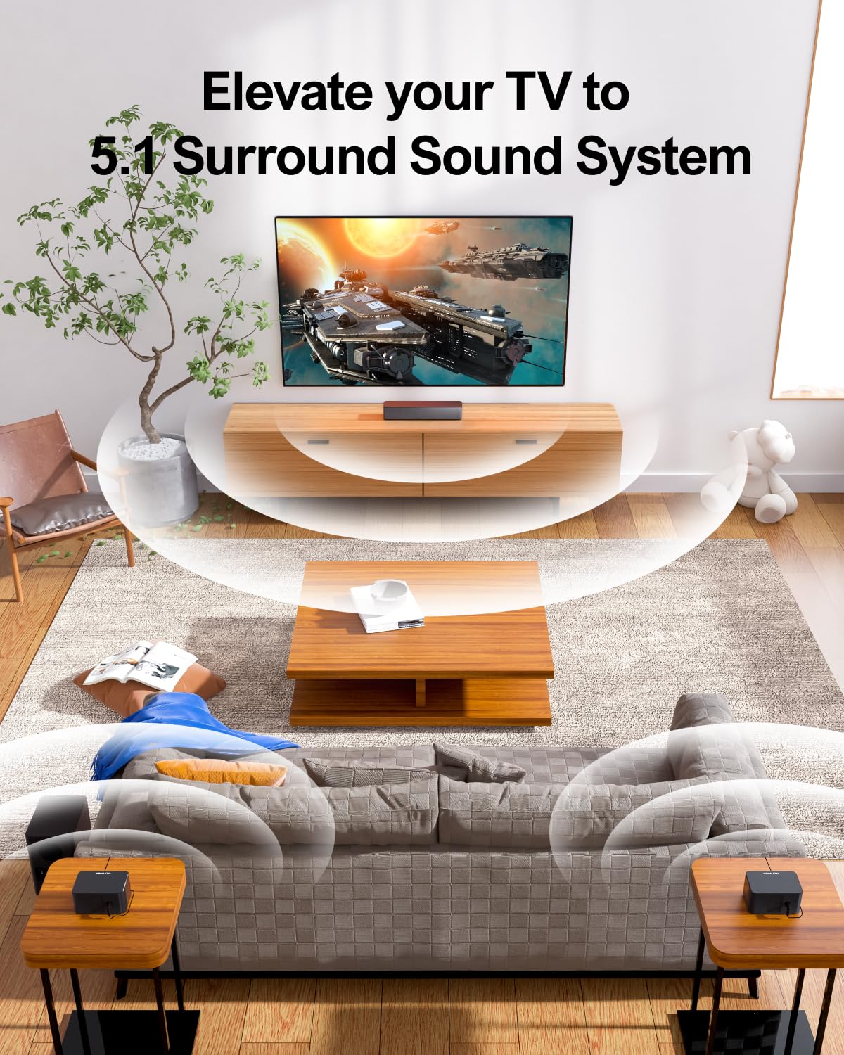 ULTIMEA D50 5.1 Channel Soundbar with Wireless Subwoofer - 320W Peak Power Virtual Surround Sound System for Smart TV, Home Theater - Perfect for Movies, Gaming & Music Streaming