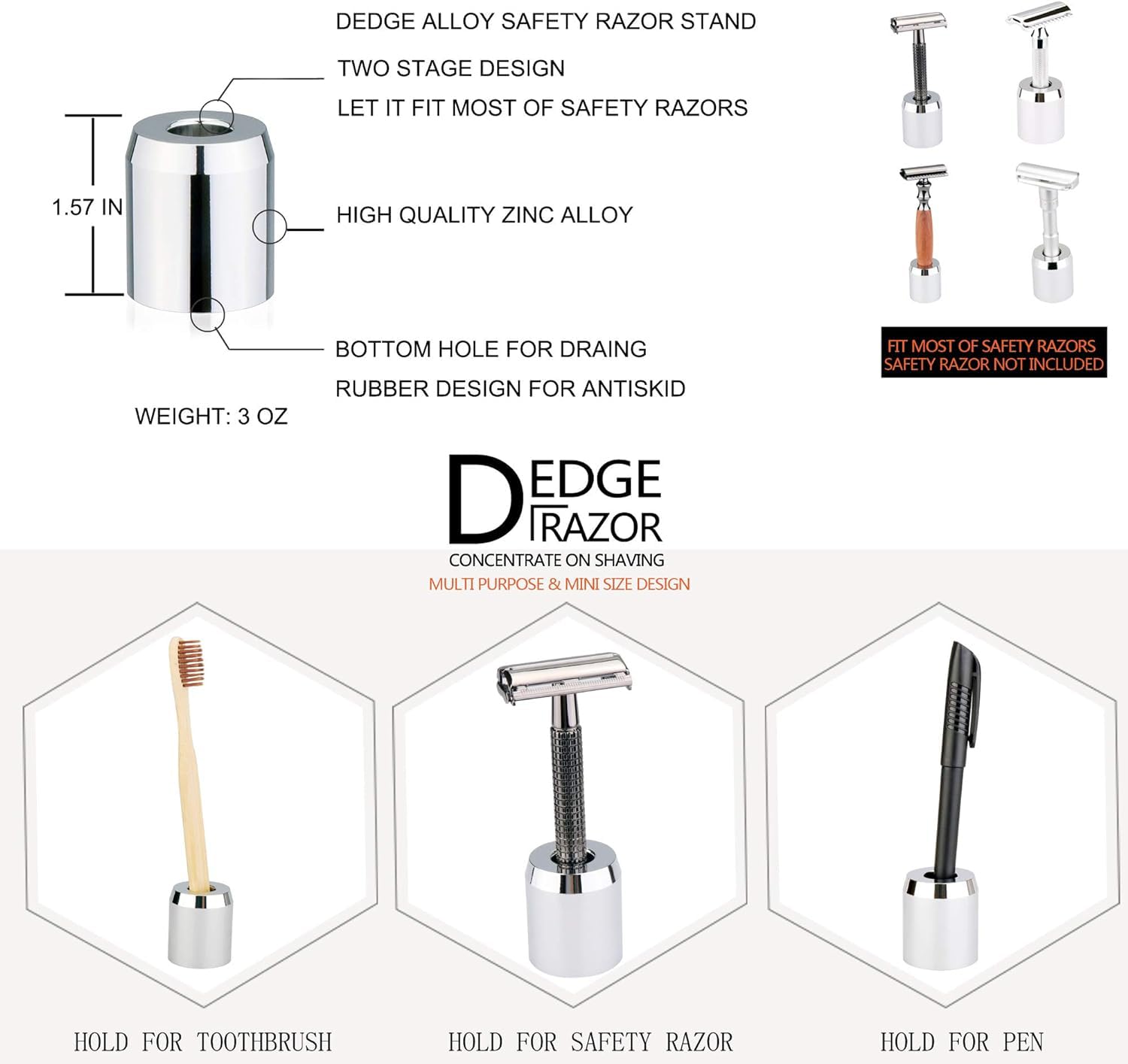 Premium DEDGE Safety Razor & Alloy Stand Set - Chrome Plated Shaving Kit for Men with Travel Case | Perfect for Home Bathroom, Travel & Grooming Gifts