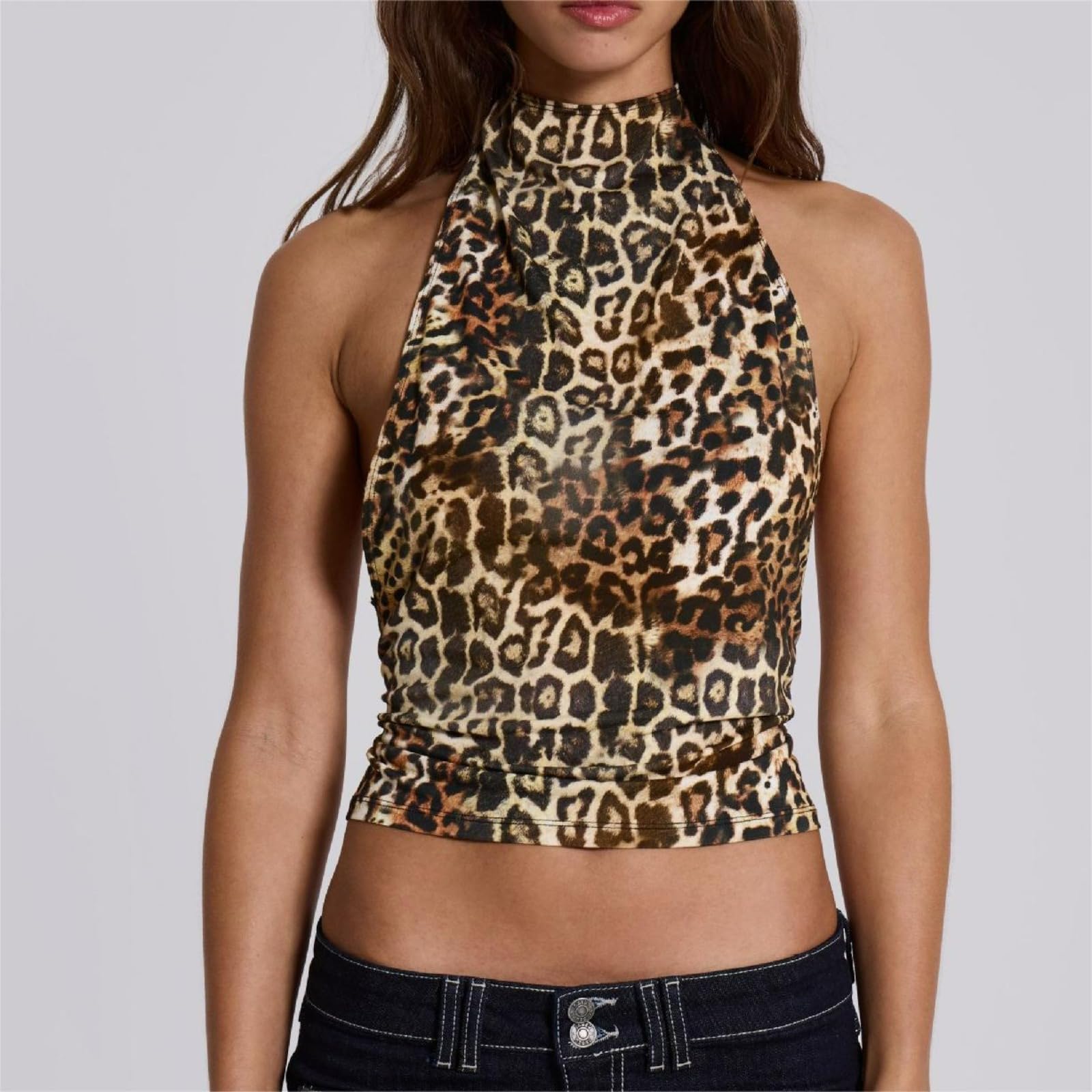 OCUH Women's Leopard Print Halter Top - Backless Camisole Crop Vest, Y2K Vintage Style | Perfect for Summer Outfits, Parties & Casual Wear