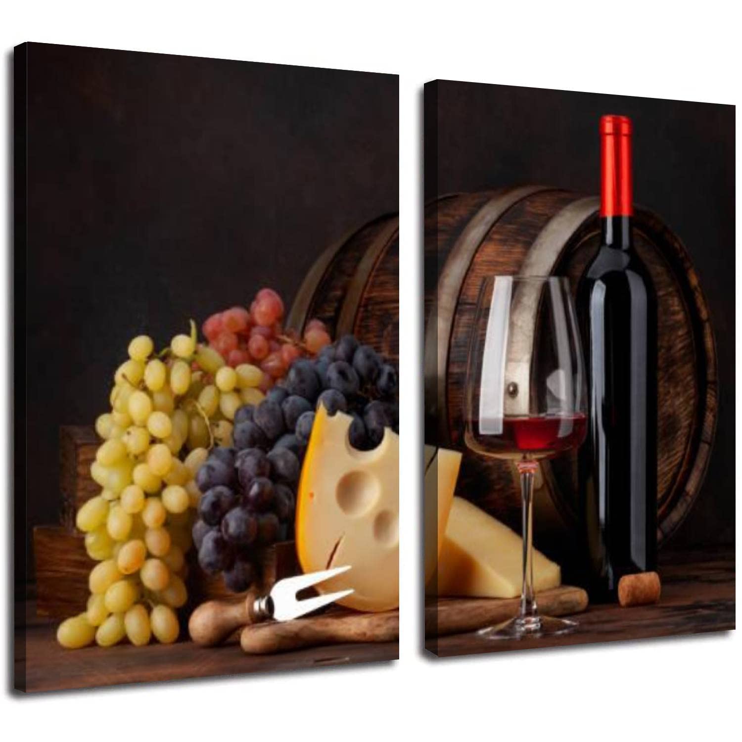 POTAETWL 2 Panel Wine Bottle & Grape Canvas Wall Art - 24x36 Inch Modern Kitchen Decor Painting for Dining Room, Living Room, Office | Perfect for Wine Lovers & Home Decoration