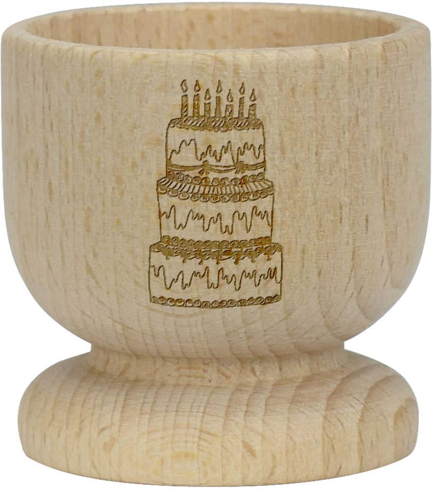 Azeeda 'Birthday Cake' Wooden Egg Cup - Handcrafted Egg Holder for Breakfast, Kitchen Decor & Party Favors - Perfect for Easter, Baby Showers & Birthday Celebrations (EC00020984)