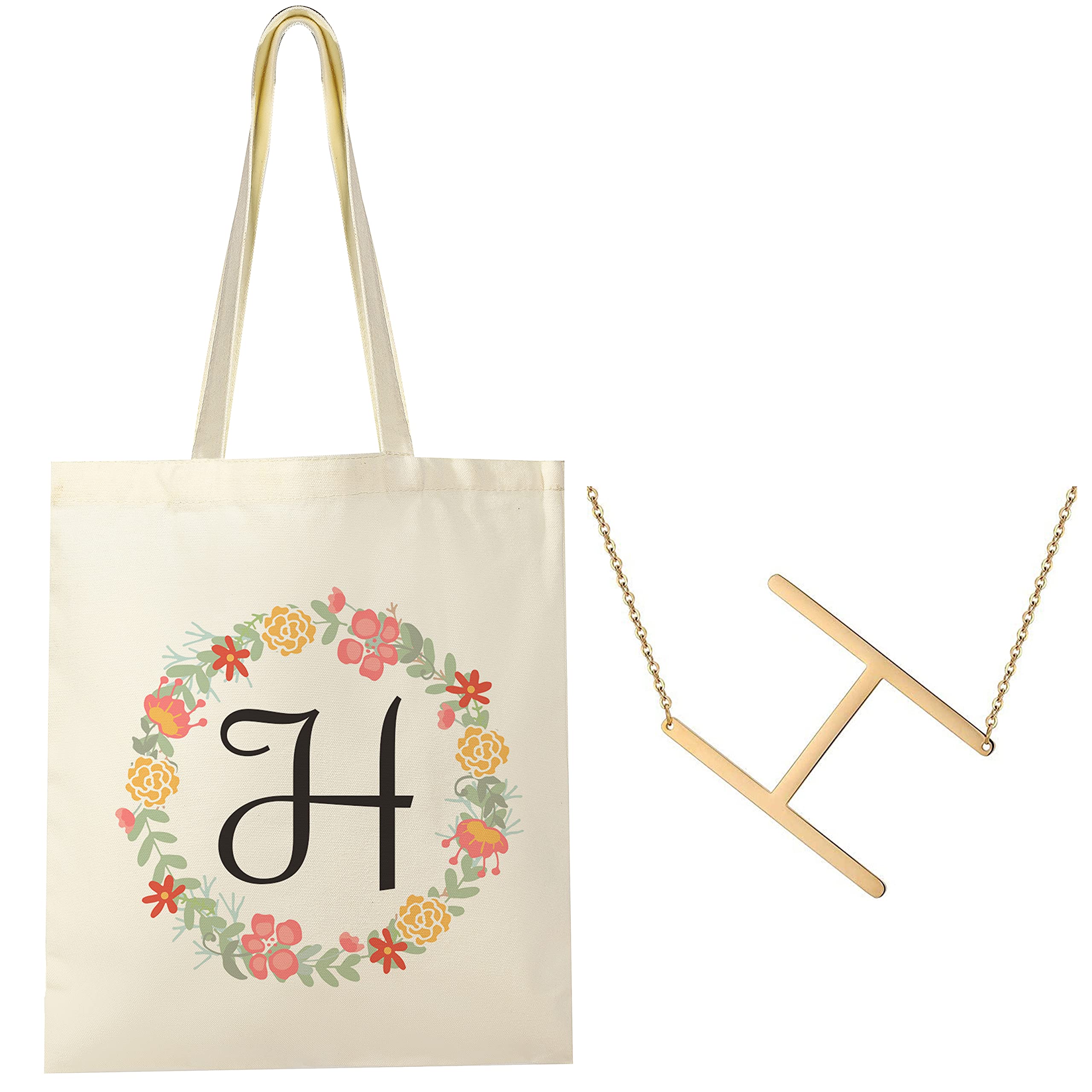 A-Z Initial Letter Tote Bag & Necklace Set - Personalized Women's Gift for Bachelorette Party, Bridesmaid Proposal, Birthday & Special Occasions | Stylish Accessories for Everyday Use, Travel & Gifting