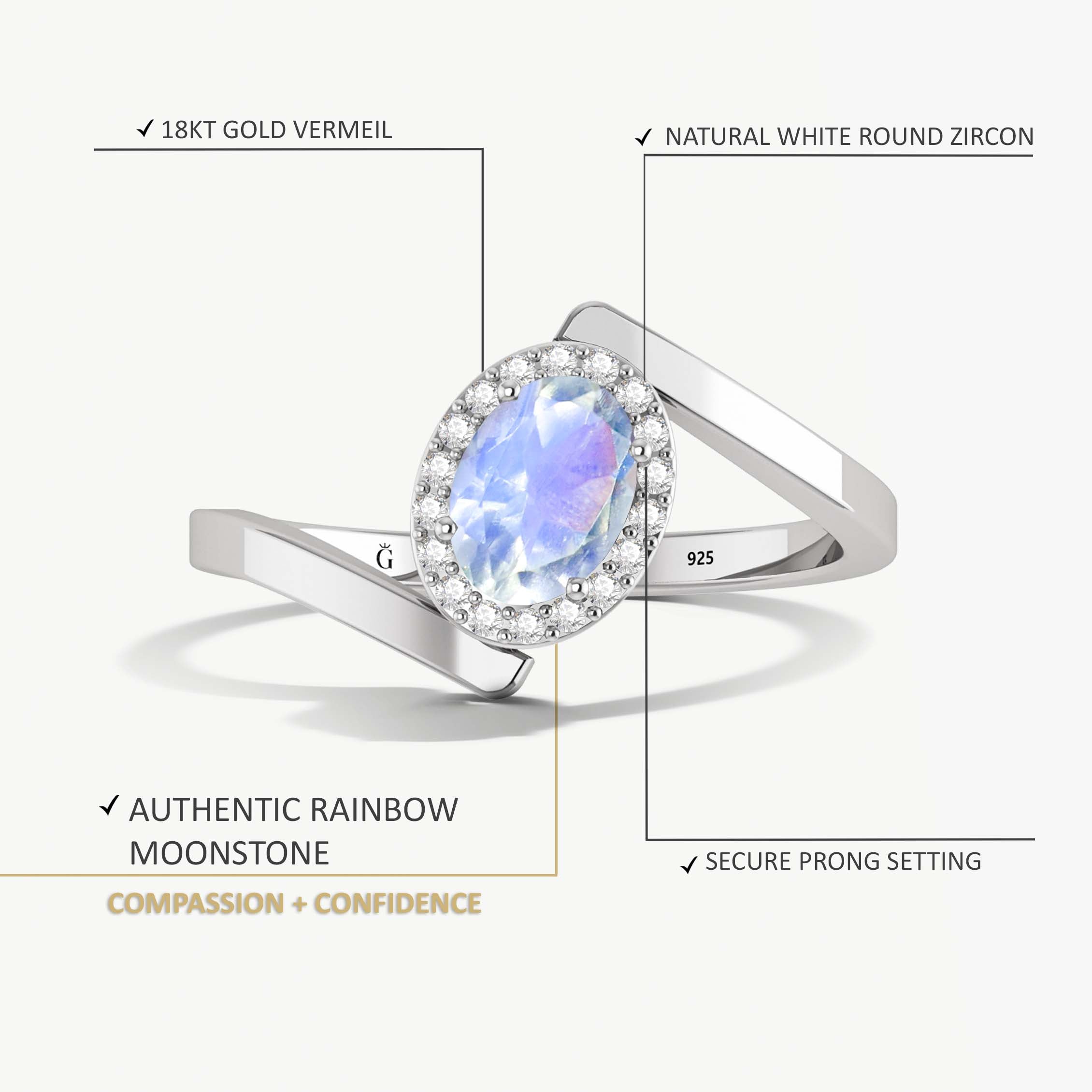 Stunning White Rainbow Moonstone Gold Vermeil or Silver Ring – Elegant Jewelry for Women, Perfect for Weddings, Parties & Everyday Wear