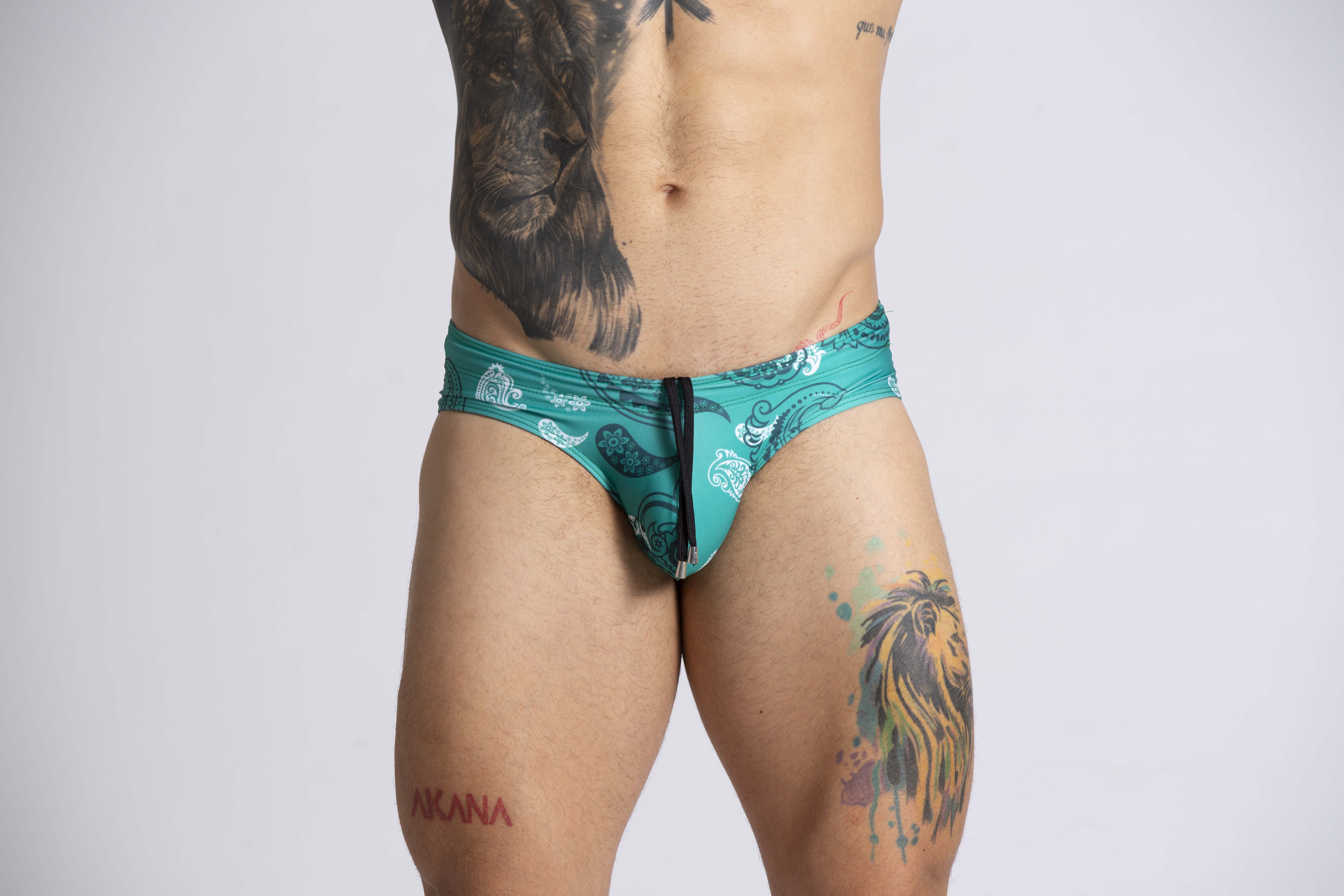 Gigo Paradise Men's Swim Briefs - Teal Blue Quick-Dry Swim Trunks for Beach, Pool & Water Sports