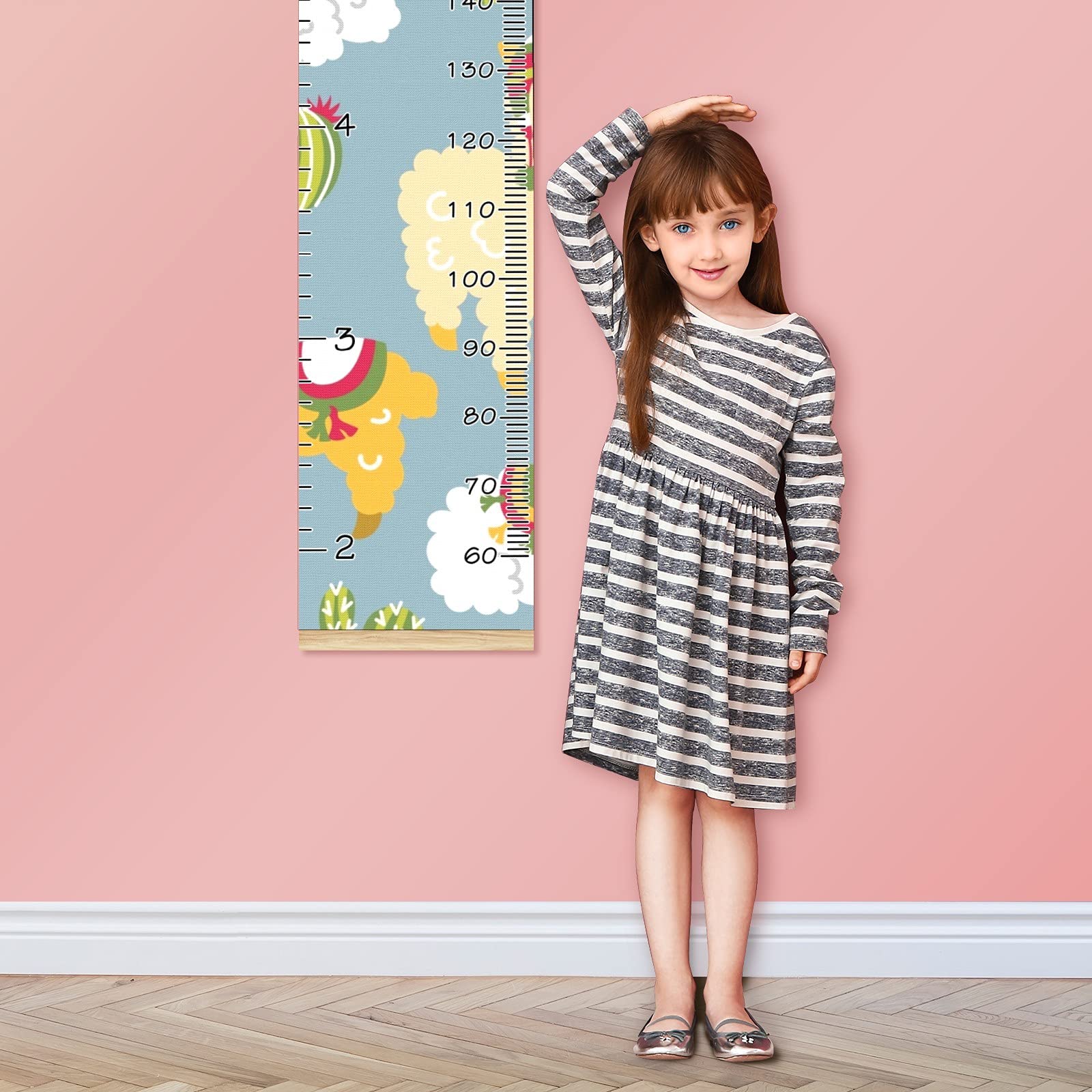Kids Growth Chart Ruler - Wooden Wall Height Measurement Tool 13.4x56 inches with Linen Finish | Cute Alpaca & Cactus Design for Nursery, Bedroom & Playroom Decor | Perfect for Tracking Child's Growth Milestones