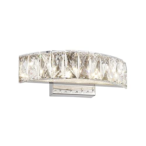 Modern Chrome Stainless Steel LED Wall Sconce with Clear Crystal Accents - Silver Contemporary Lighting for Bedroom, Hallway & Living Room Decor
