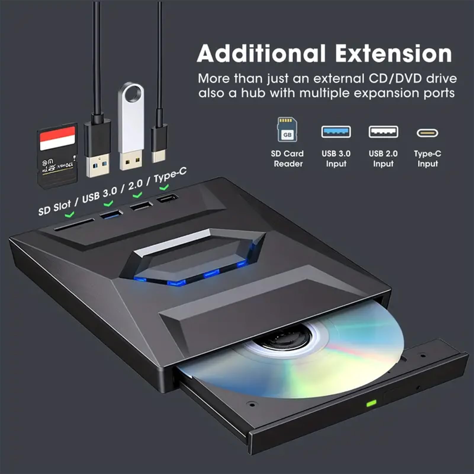 Visiblurry USB-C External Disk Drive for Laptop & Desktop | High-Speed Portable Disk Reader/Writer with Fast Data Transfer | Ideal for Work, Gaming, and Media Playback