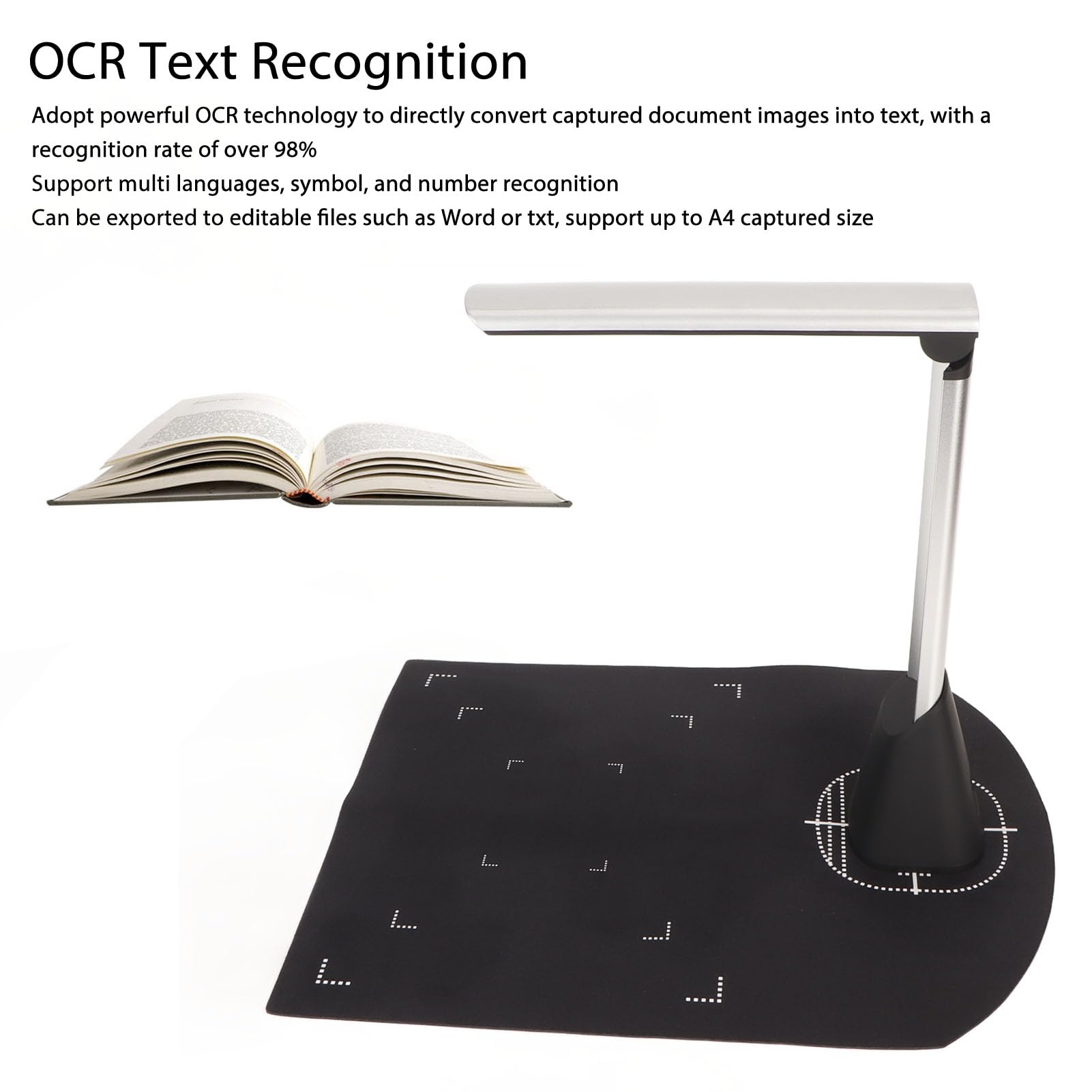 USB Document Scanner with Real-Time Projection & Video Recording, High-Resolution CMOS Sensor, OCR Text Recognition for Windows - Ideal for Office, Education, and Home Use