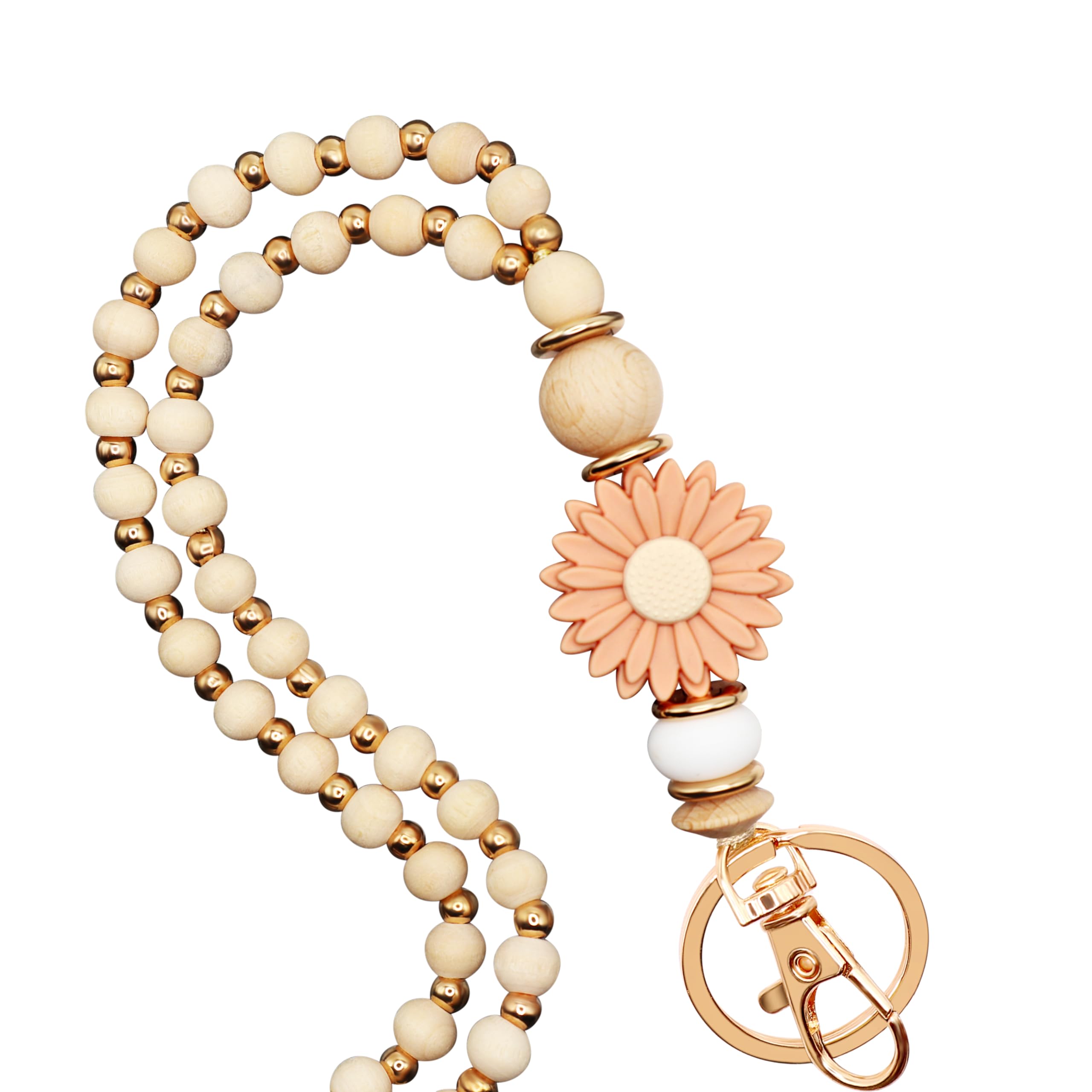 Floral Wooden Beaded Lanyard for Teachers & Nurses - ID Badge Holder