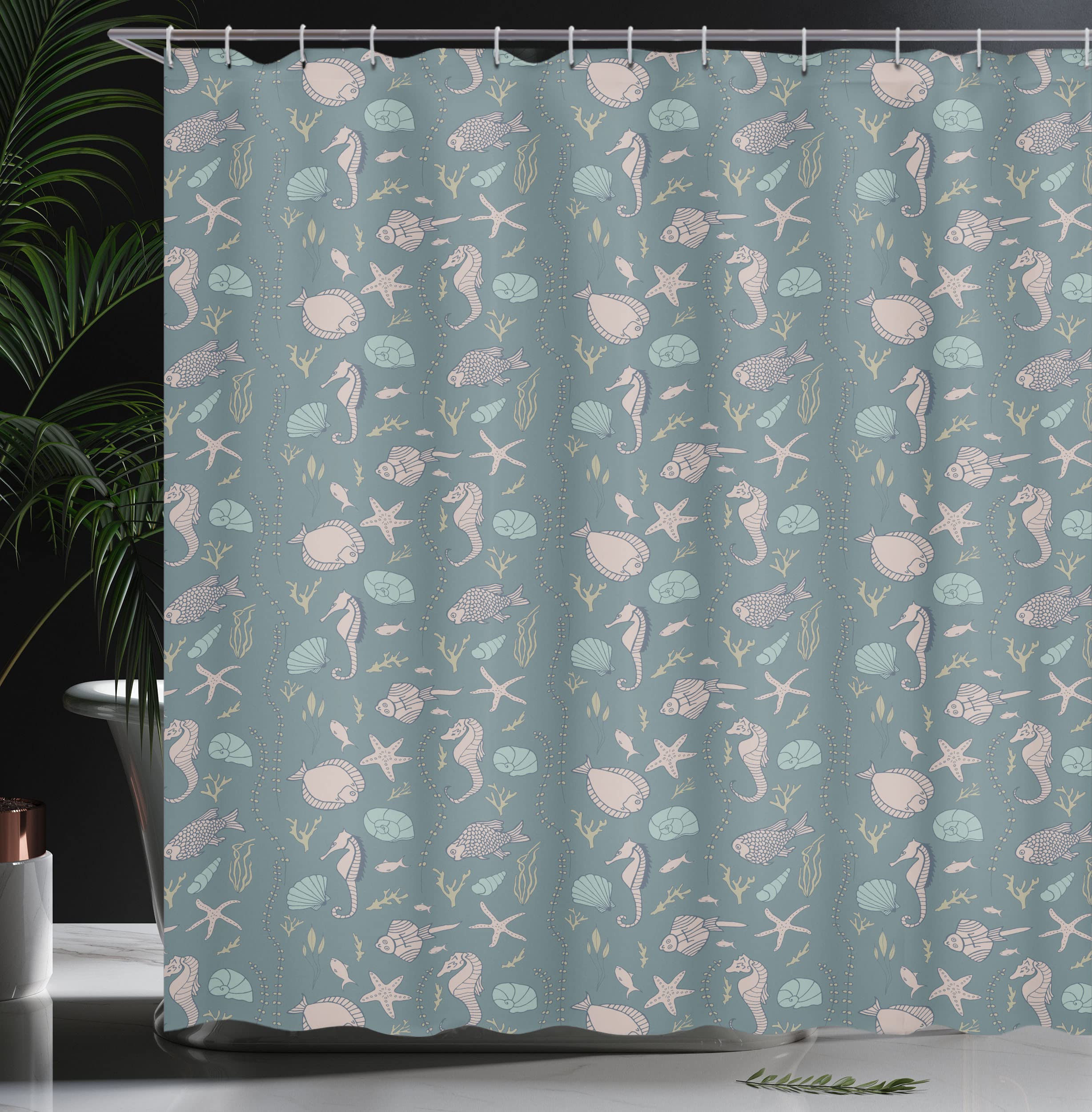 Ambesonne Waterproof Marine Shower Curtain - Underwater Theme with Seahorses, Anemones, Starfish & Coral Reef - Extra Wide 105