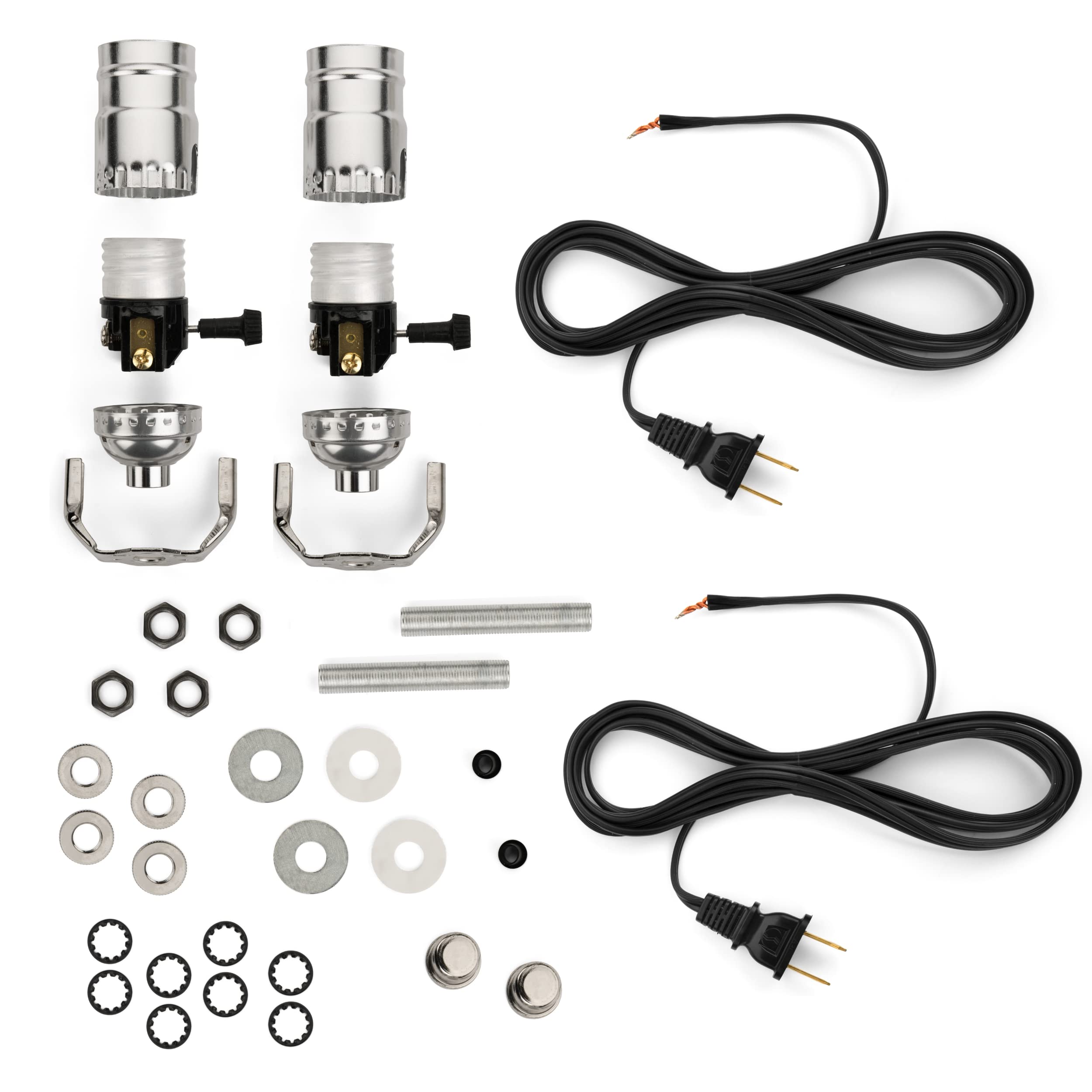 DIY Lamp Wiring Kit - 2 Pack Silver Socket & 12FT Black Cord for Table/Floor Lamps | Complete Hardware Set to Make, Fix & Rewire Antique Vintage Lighting Fixtures | Perfect for Home Decor, Workshop Projects & Lighting Restoration