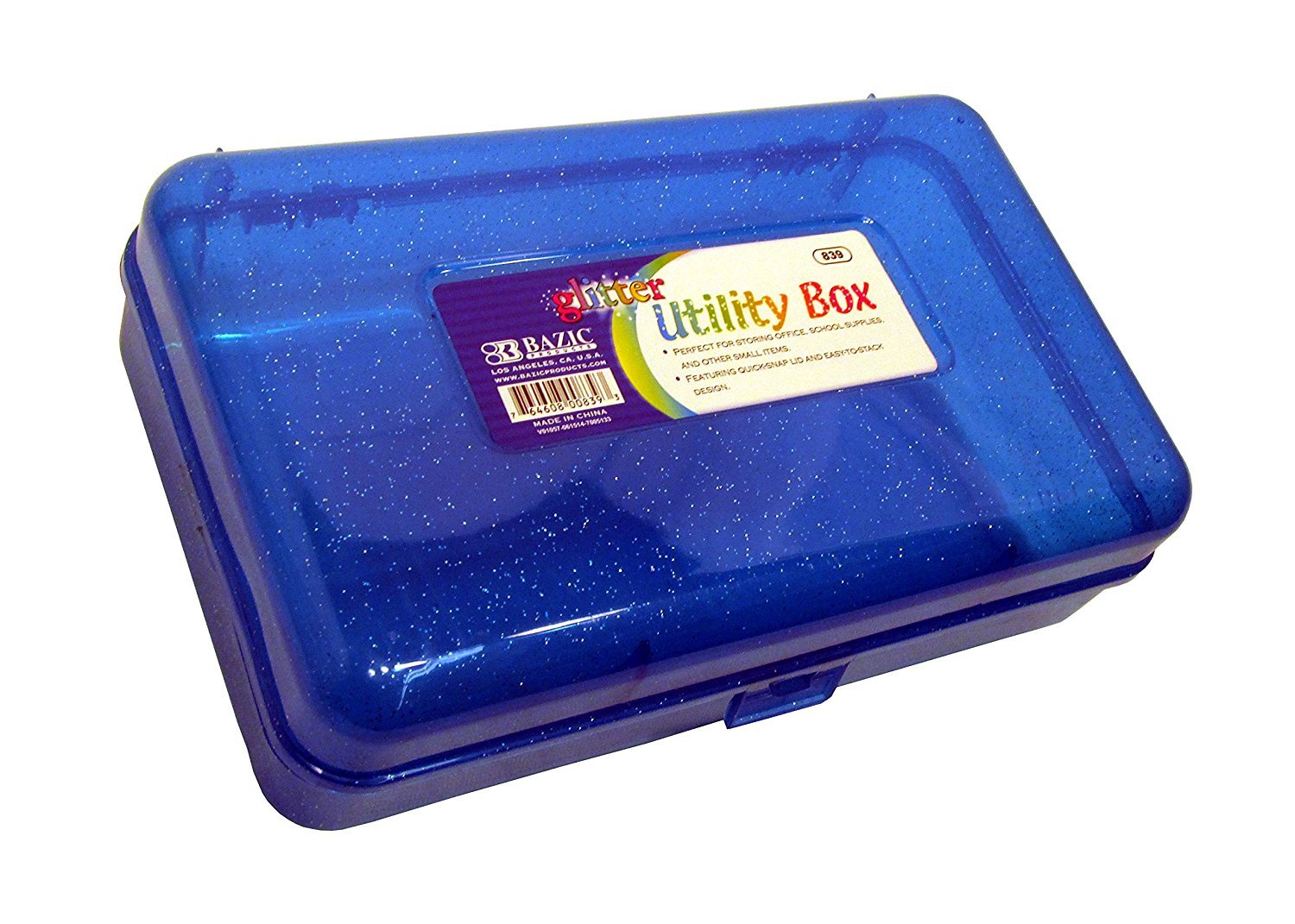 Bazic Glitter Multipurpose Utility Storage Box, 8.4 x 6 x 2.6 Inches, Assorted Colors (1 Pack) - Perfect for Organizing Jewelry, Crafts, Office Supplies & Small Items