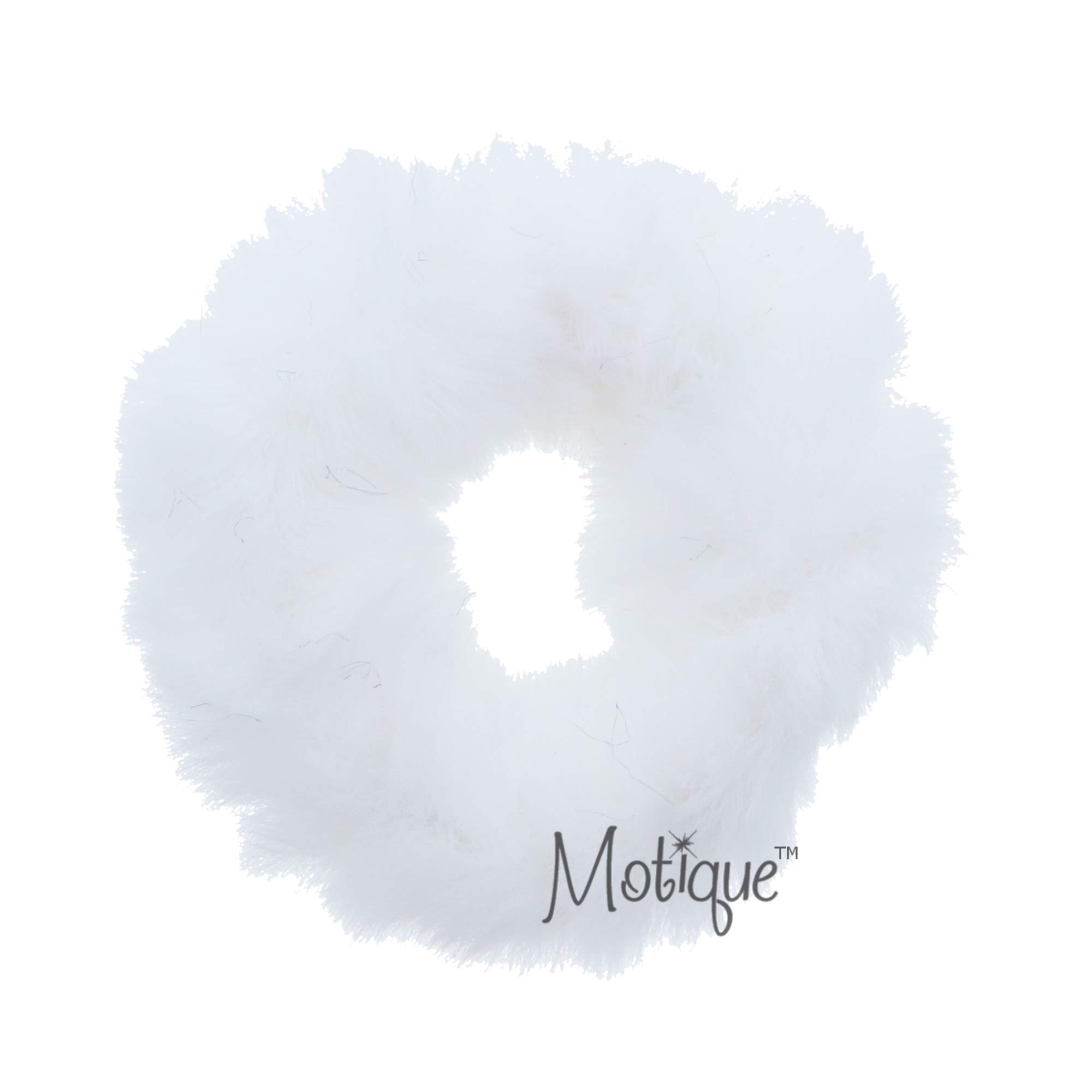 Small Fuzzy Fur Scrunchies Furry Pony Holder - Set of 10 - White for Girls Hair Accessories, School, Parties, and Daily Wear