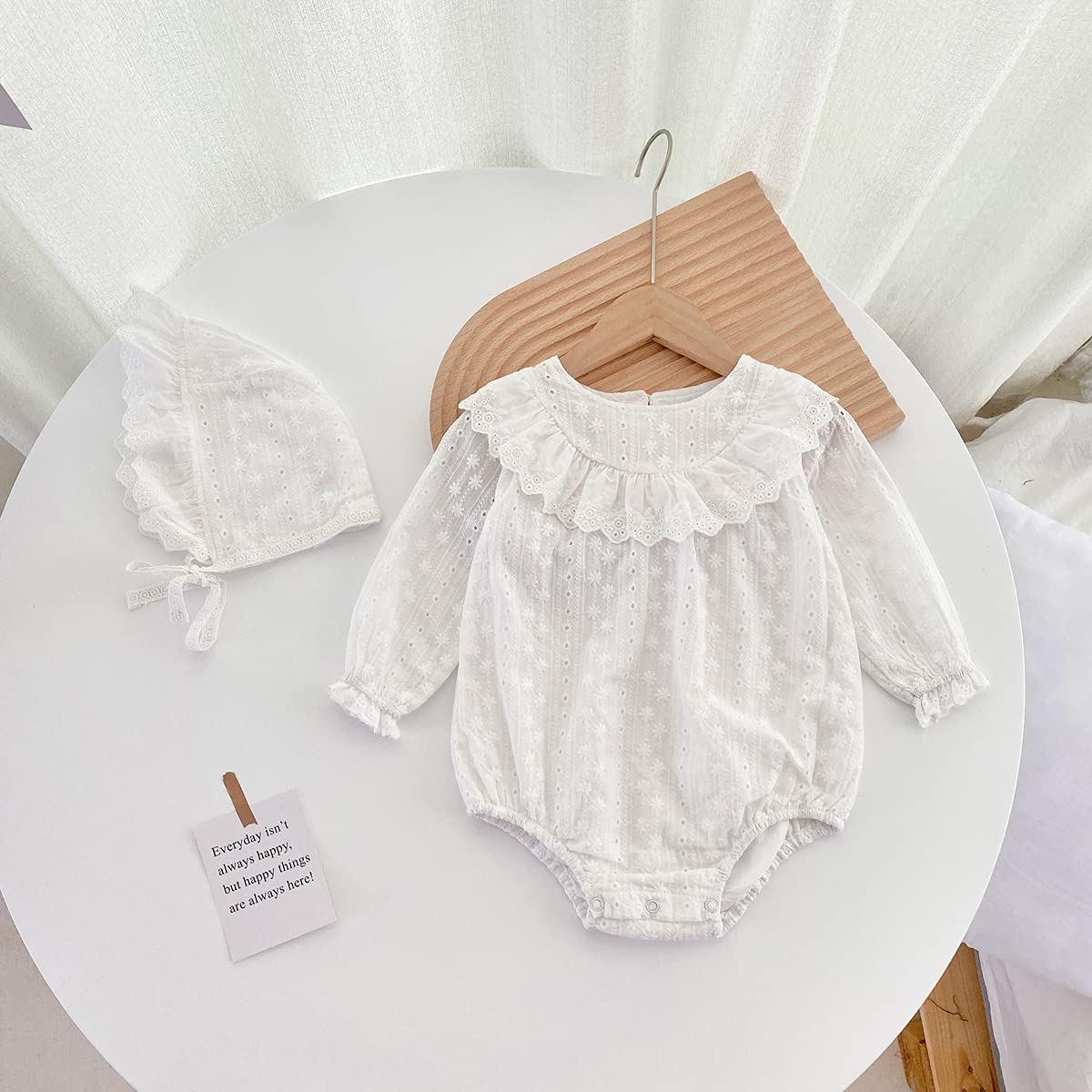White Cotton Long Sleeve Lace Princess Bodysuit for Baby Girls - Soft Newborn Infant Onesie for Special Occasions & Photo Shoots