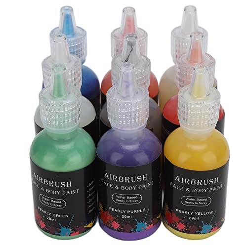 9 Color Temporary Tattoo Ink Kit - Professional Airbrush Pigment for Body Painting, DIY Face & Skin Art - Perfect for Birthday Parties, Halloween Costumes & Festival Makeup