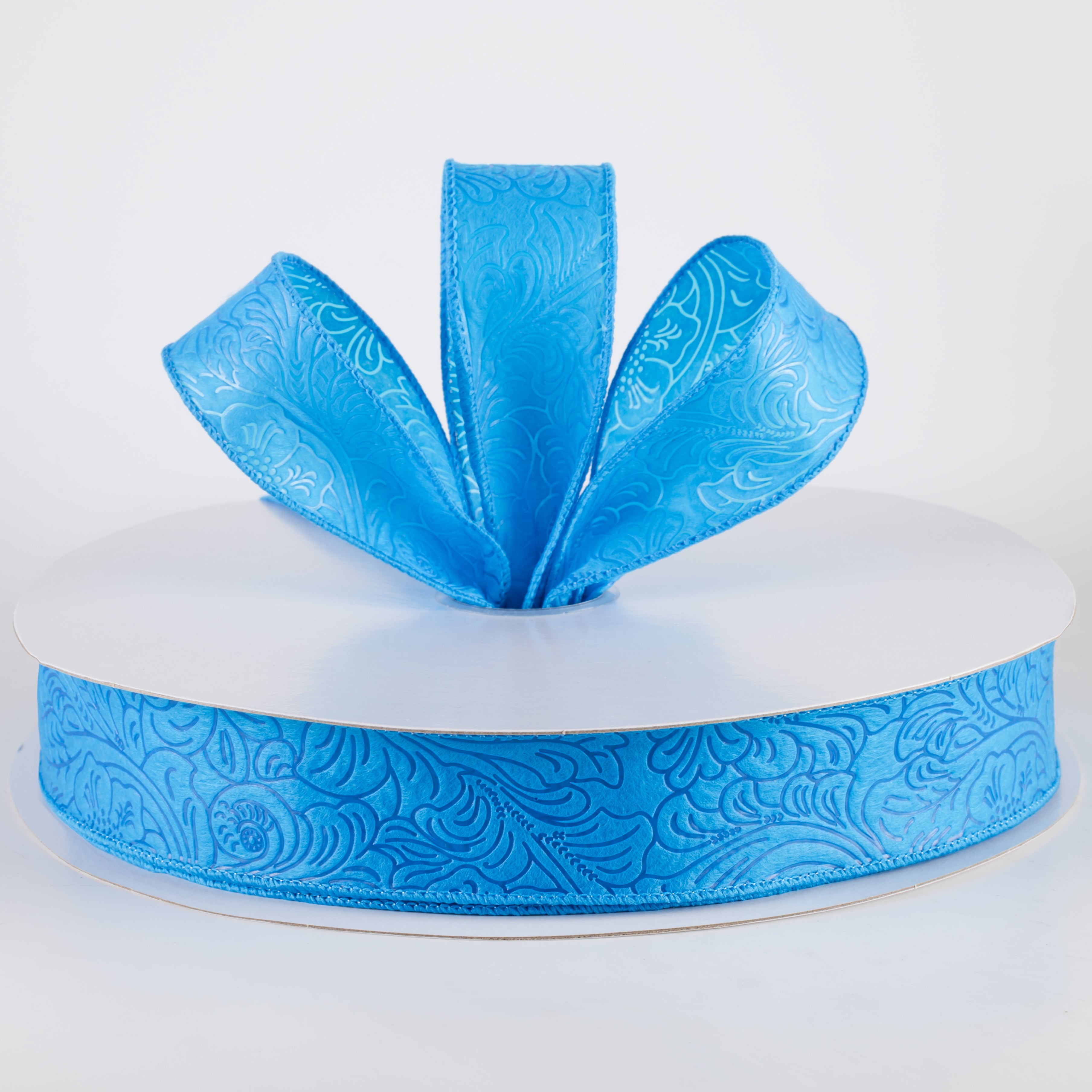 1.5 Inch Embossed Flower Breeze Ribbon - Turquoise Blue (50 Yards) for Gift Wrapping, DIY Crafts, Wedding Decorations and Scrapbooking