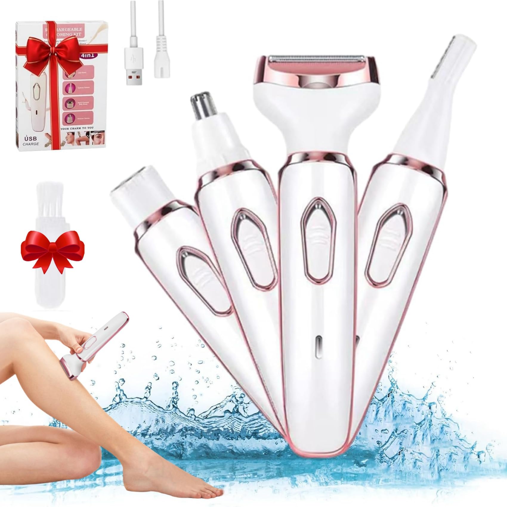 Taletseten 4-in-1 Rechargeable Waterproof Electric Shaver for Women - Bikini Trimmer, Leg & Underarm Hair Remover with Comfort Glide Technology | Perfect for Travel, Gym & Sensitive Skin Care