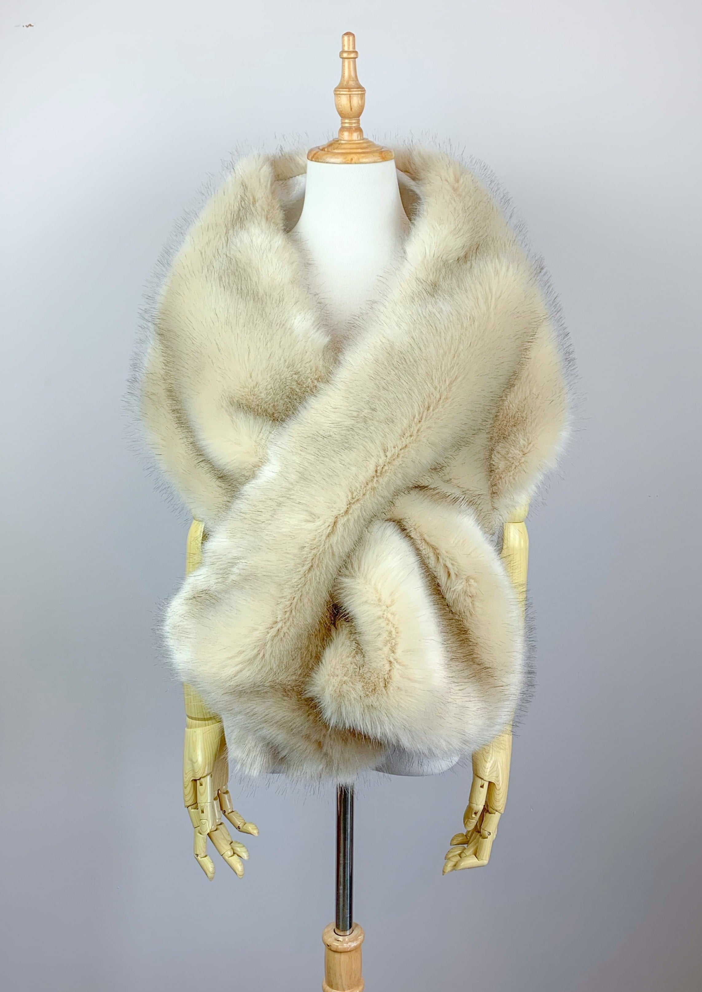 Lilian Blu03 Blush Beige Fur Shawl - Soft Warm Winter Wrap for Women, Perfect for Parties, Weddings & Evening Events