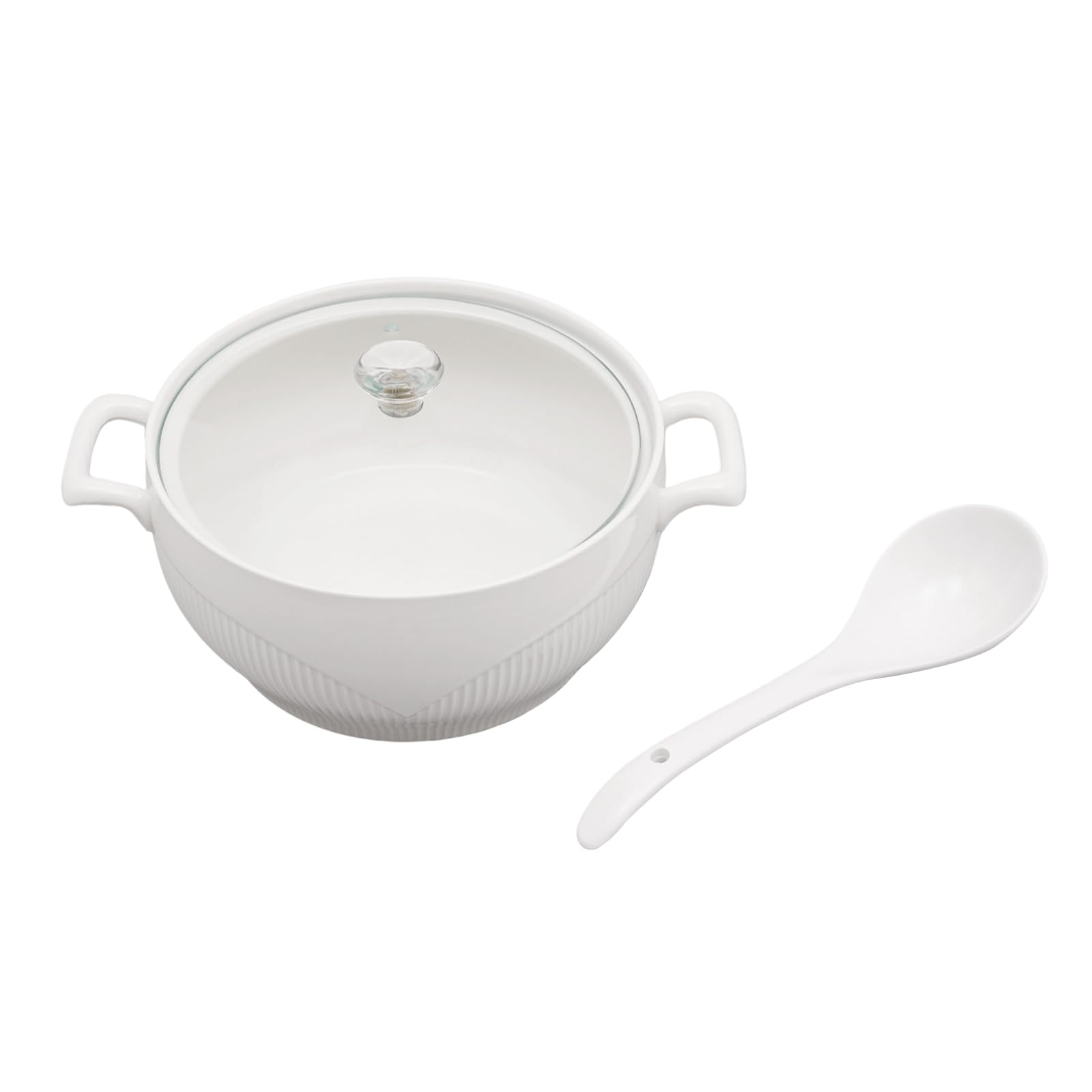 Premium White Porcelain Soup Tureen with Glass Lid - 8.54 Inch Ceramic Serving Bowl for Restaurants & Home Kitchens - Elegant Tableware for Soups, Stews & Decorative Serving