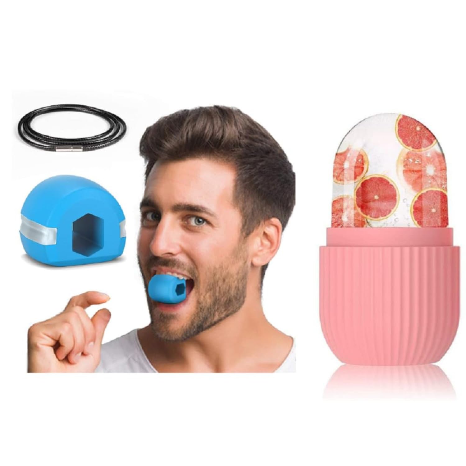 PECAPRO Jawline Exerciser & Ice Roller Combo - Facial Toning Tool for Men & Women - Double Chin Reducer & Skin Tightening - Perfect for Home Gym & Skincare Routine (2-Piece Set)
