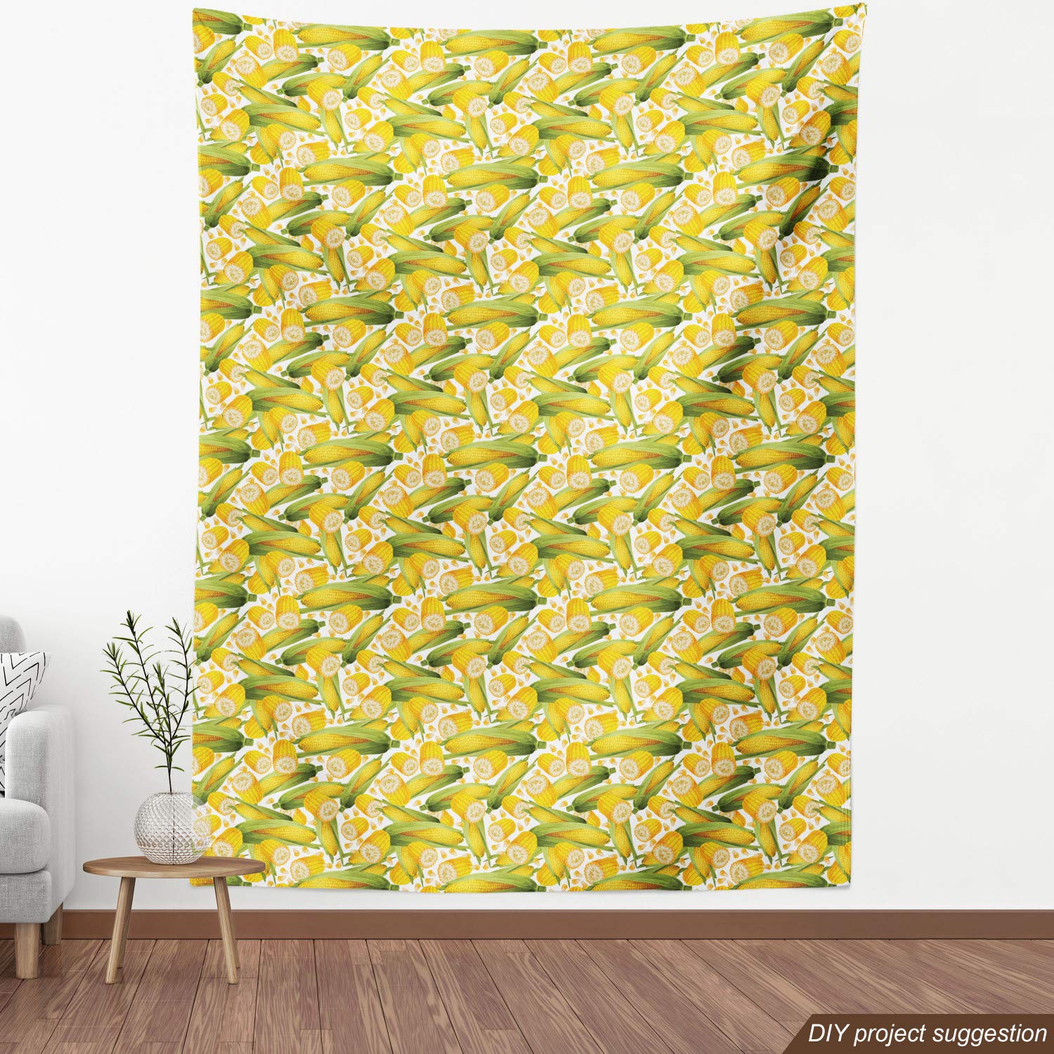 Ambesonne Corn Fabric - 5 Yards, Yellow Green White for Upholstery & Home Decor - Kitchen & Farmhouse Style