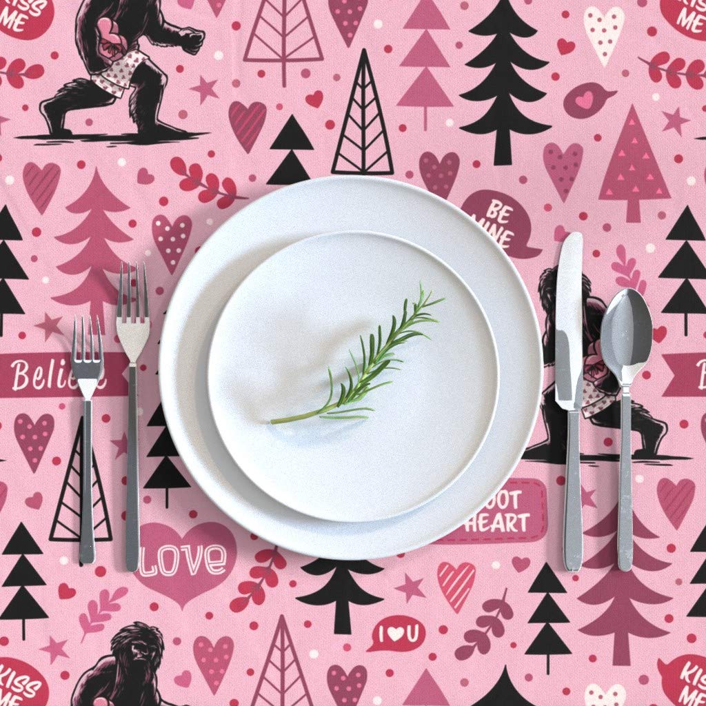 Custom Valentine's Day Bigfoot Heart Print Cotton Sateen Tablecloth 70x90 Inches - Pink Sasquatch Mythical Monster Design for Dining Table Decor, Party Linens & Holiday Home Decor