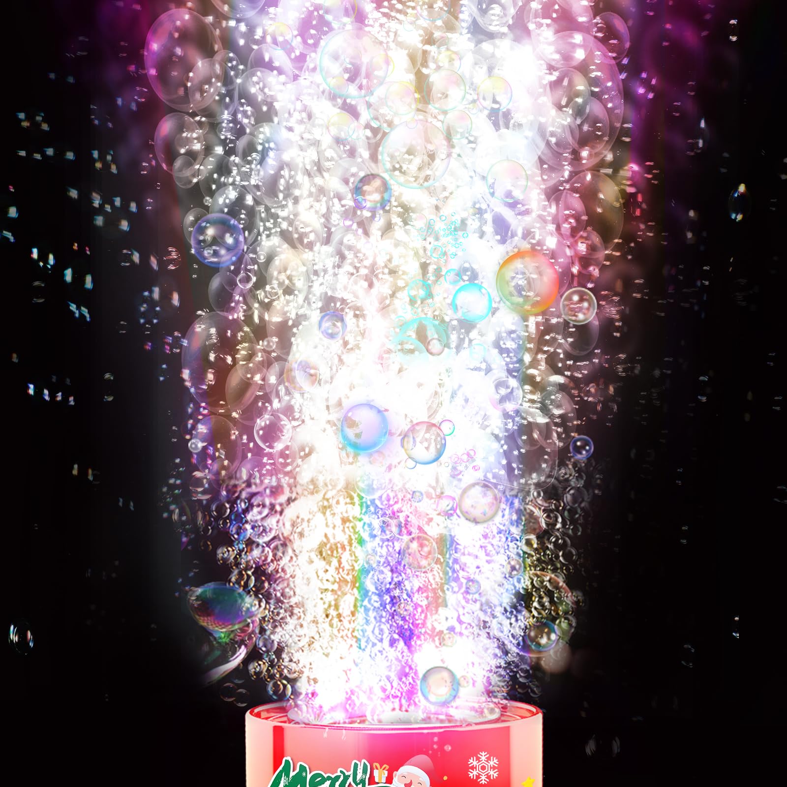 Fireworks Bubble Machine with LED Lights - 13 Nozzle Kids Party Bubble Blower with Adjustable Sound, Perfect for Birthday Parties, Christmas Celebrations & Chinese New Year Festivities