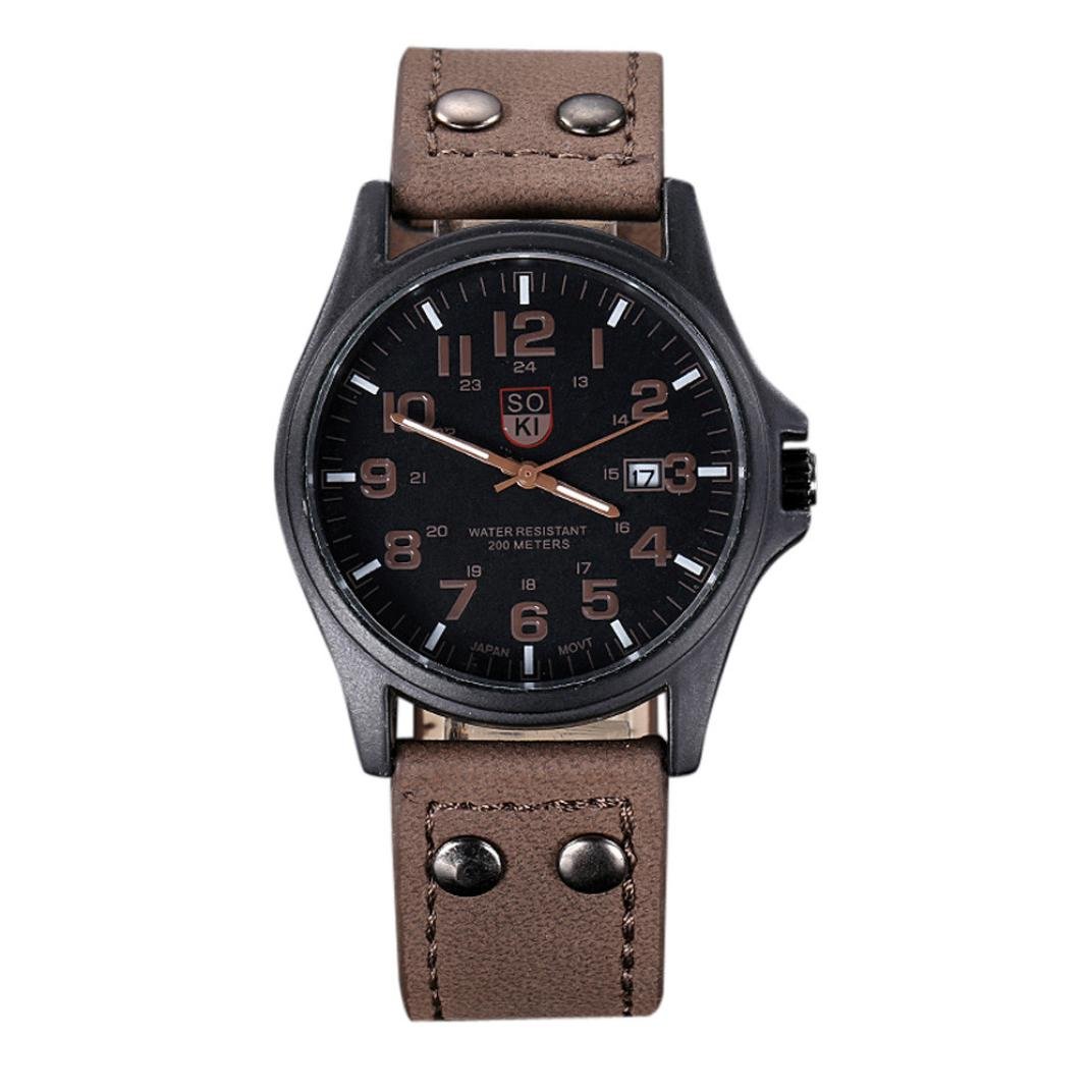 Men's Classic Waterproof Leather Strap Military Sport Quartz Watch - Durable Casual & Outdoor Timepiece for Hiking, Camping & Everyday Wear