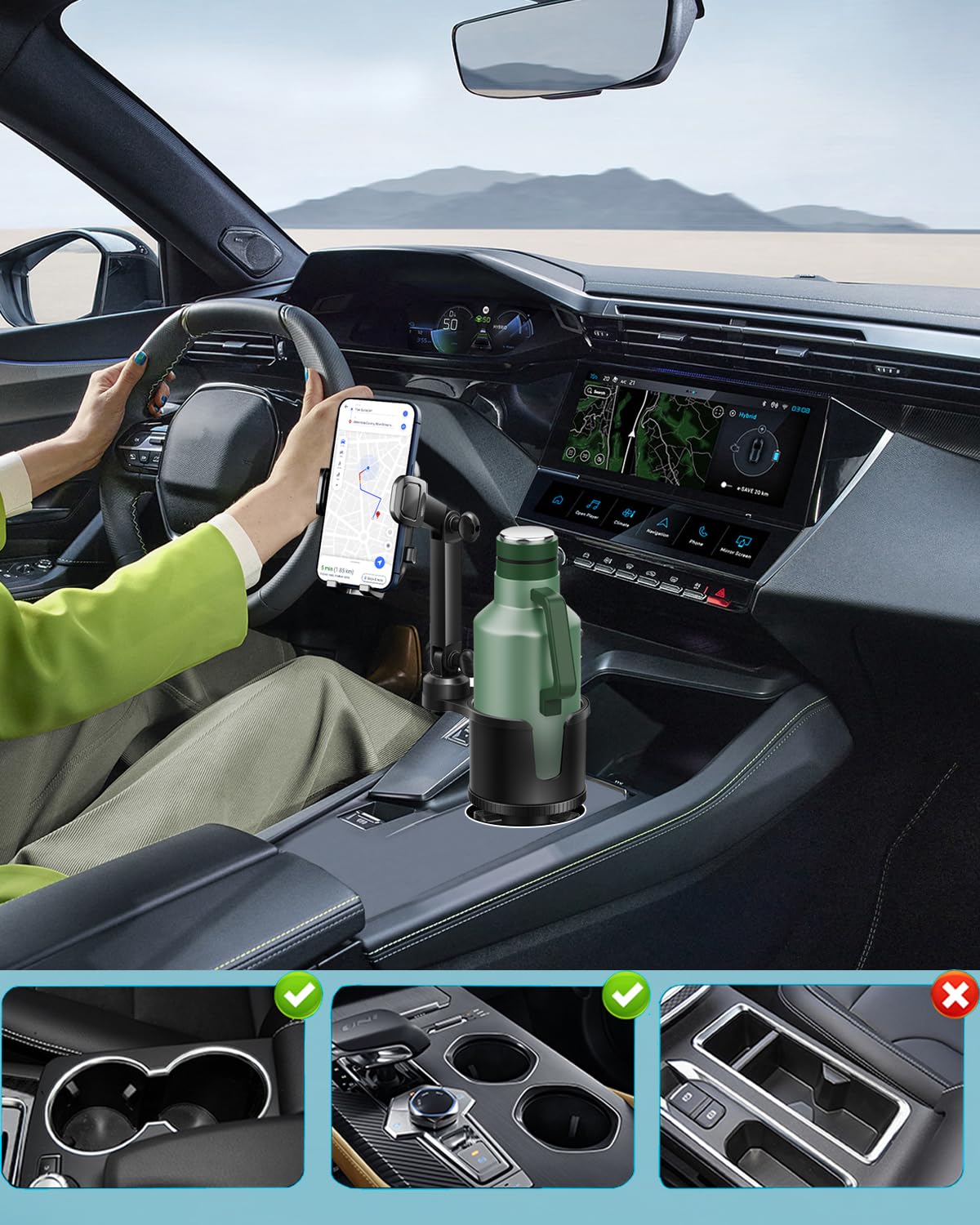 360° Adjustable Car Cup Holder Phone Mount - Compatible with iPhone 15/14 Pro, Most 2.5-4