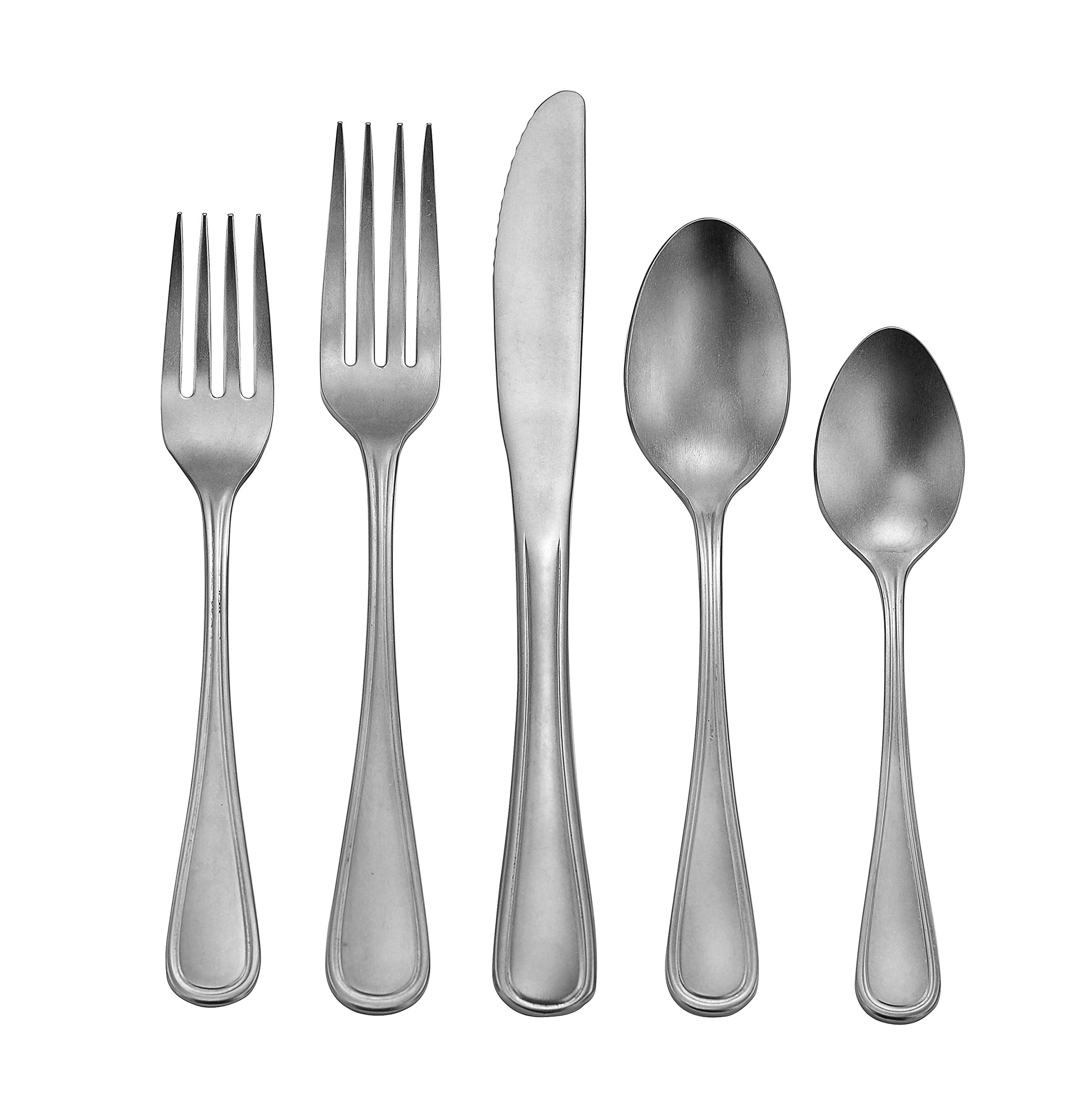 Liberty Tabletop Industrial Rim 20-Piece Dinnerware Set - Service for 4 - Stainless Steel Flatware - Made in USA - Perfect for Modern Dining, Restaurant Use & Home Entertaining