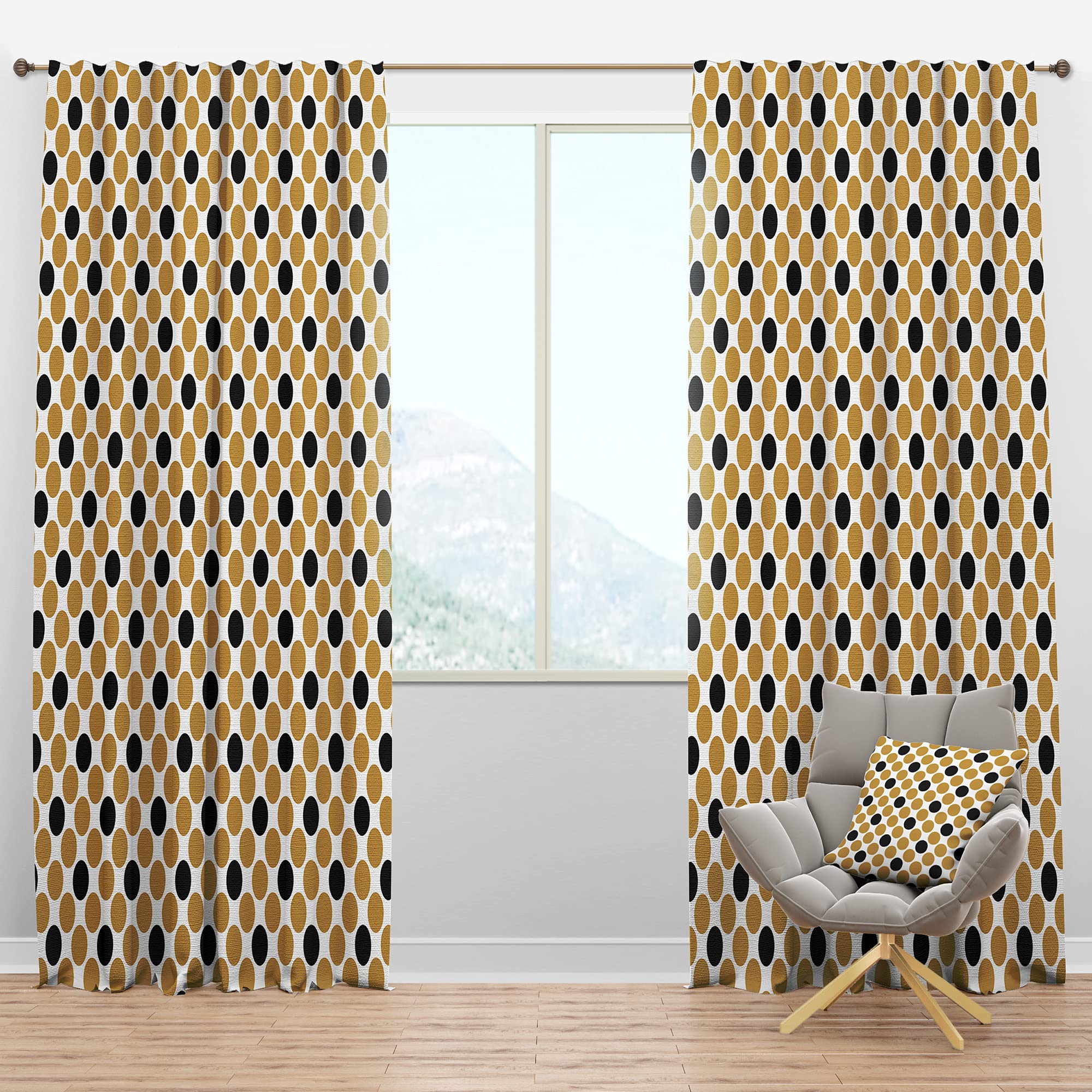 DesignQ Blackout Curtains with Golden Polka Dot Pattern - Thermal Insulated Single Panel (52x90 inches) for Bedroom & Living Room - Perfect for Light Blocking, Privacy & Energy Efficiency