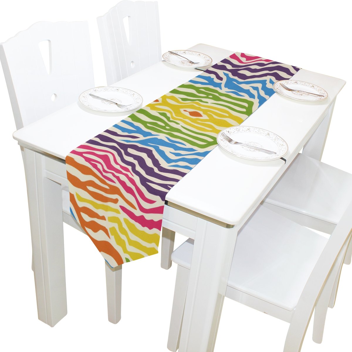 ALAZA Stylish Rainbow Zebra Print Table Runner - 13 x 70 Inch Decorative Table Cloth for Wedding, Party & Banquet - Perfect for Coffee Tables, Dining Tables & Home Decor