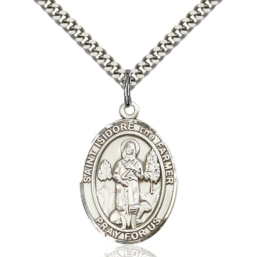 Bonyak St. Isidore The Farmer Sterling Silver Oval Medal Pendant - Handcrafted Religious Jewelry for Catholic Gifts & Everyday Faith Inspiration