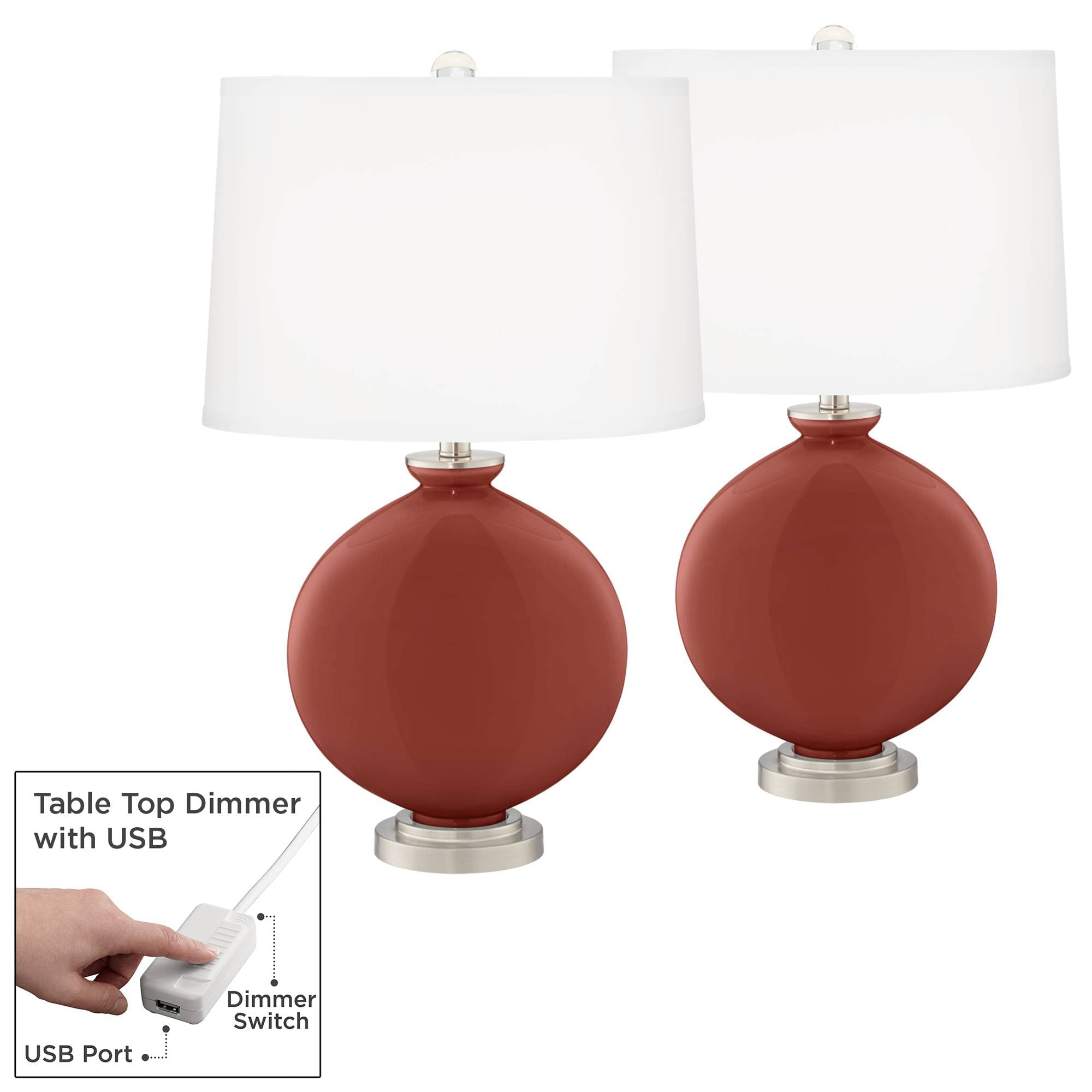 Color + Plus Madeira Carrie Table Lamp Set of 2 with Dimmers - Modern Bedside Lighting for Bedroom & Living Room