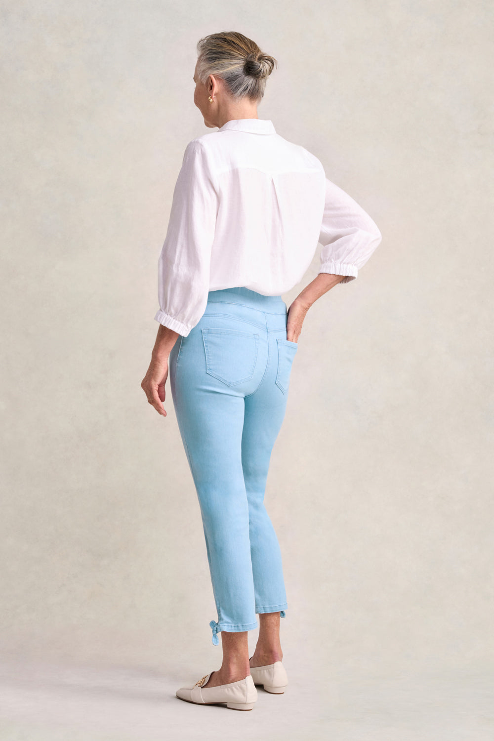 Bengajean® Women's 7/8 Length Tied Cuff Jeans in Dusty Blue - Perfect for Casual Outings & Weekend Wear
