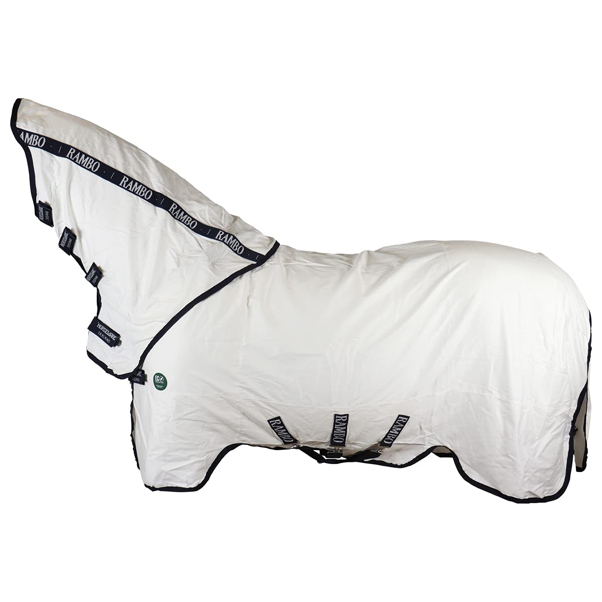 Horseware Ireland Rambo Natura Summer Sheet - Breathable Lightweight Horse Blanket for Hot Weather, White/Navy, Size 75 - Perfect for Trail Riding, Training & Show Preparation
