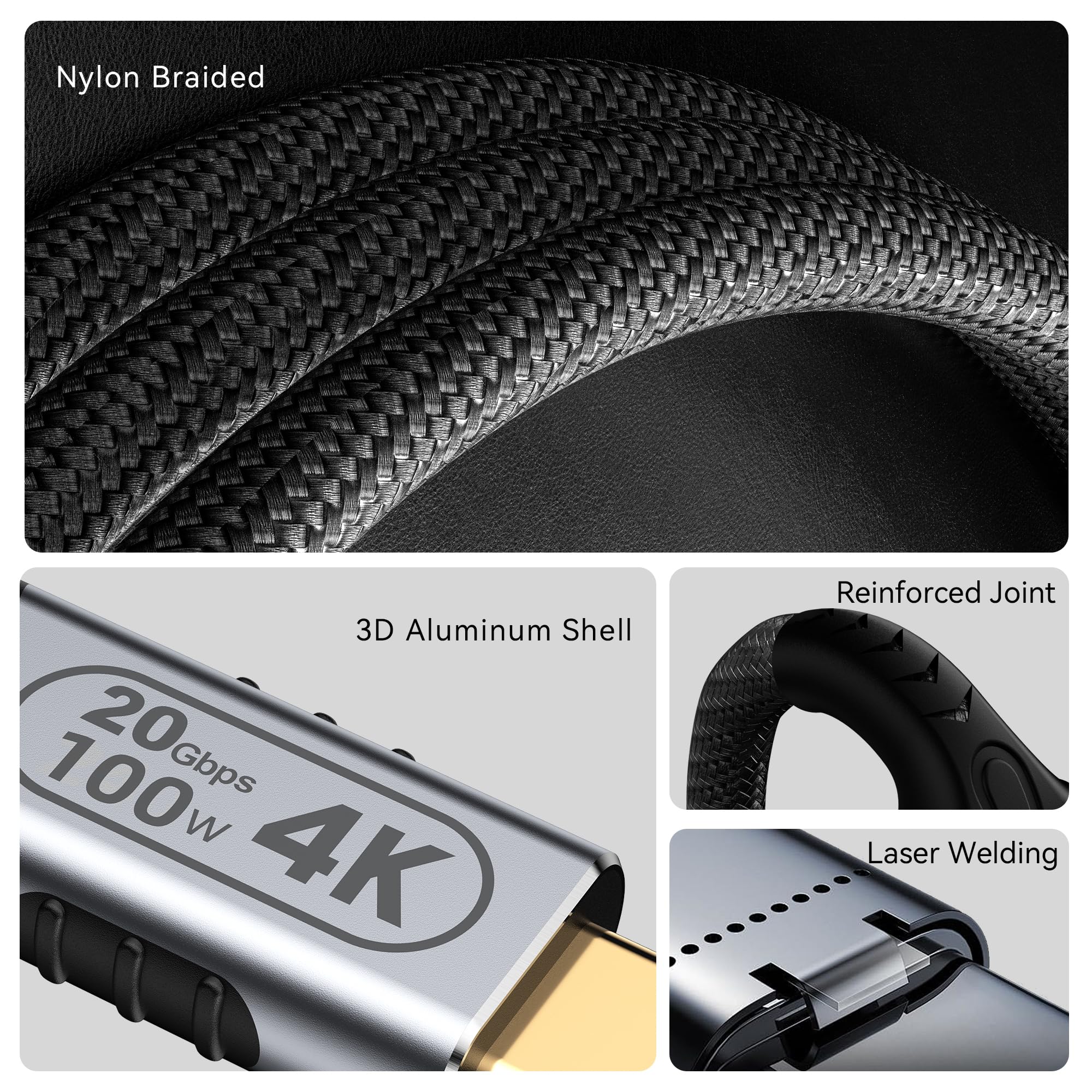 20FT/6M USB-C to USB-C Cable 20Gbps High Speed, 4K@60Hz Video & 100W PD Fast Charging, Durable Braided Nylon for MacBook Pro/Air, iPad Pro, Galaxy S23, PS5 & More - Perfect for Home Office, Gaming & Travel Charging