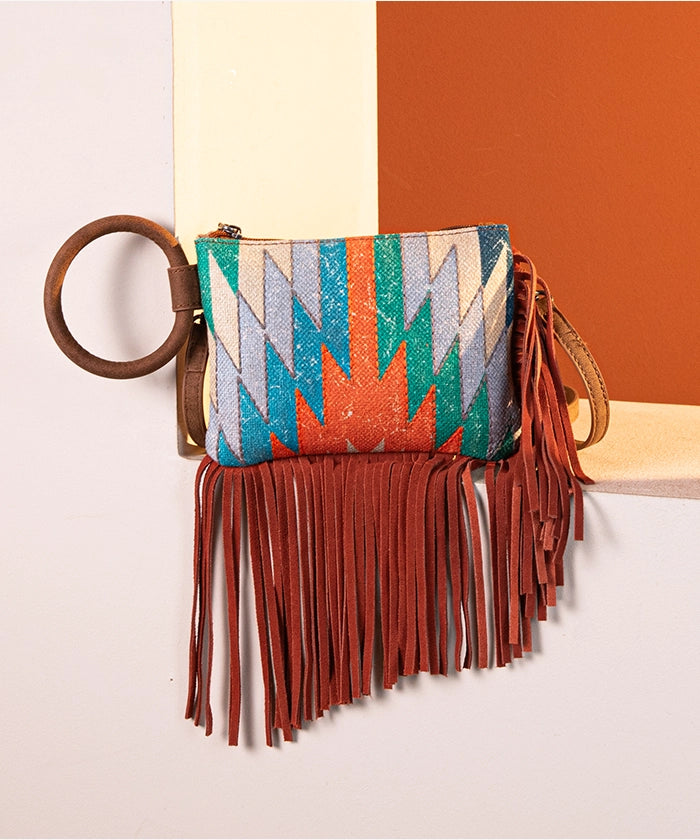Montana West Southwestern Fringe Crossbody Bag for Women - Stylish Leather Purse with Tribal Pattern - Perfect for Casual Outings, Music Festivals & Western Fashion