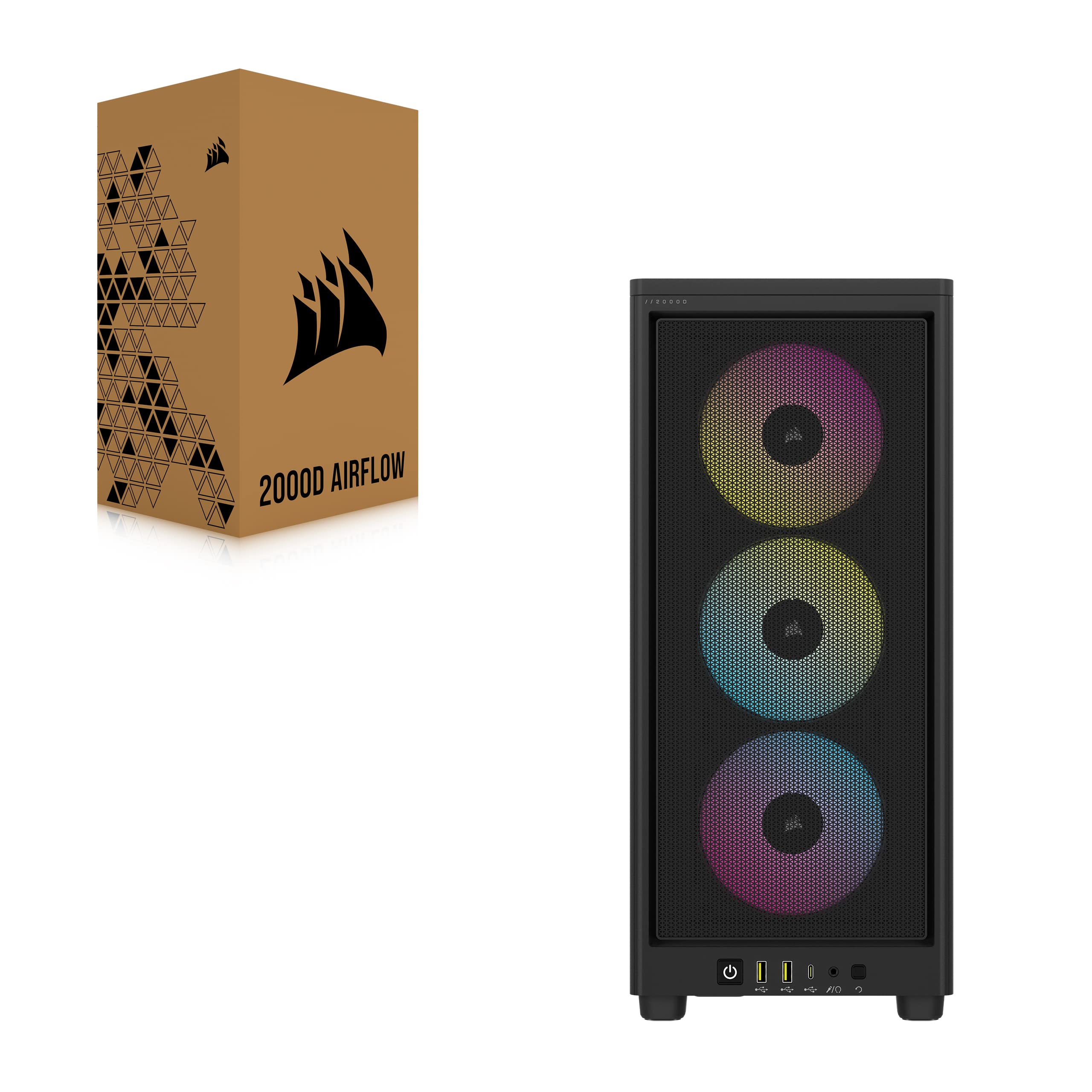 Corsair iCUE 2000D RGB Airflow Mini-ITX PC Case - Compact Steel Mesh Gaming Case with 3X AF120 RGB Slim Fans & iCUE Lighting Control - Perfect for Small Form-Factor Gaming Rigs & Home Theater PCs (HTPC) - Black