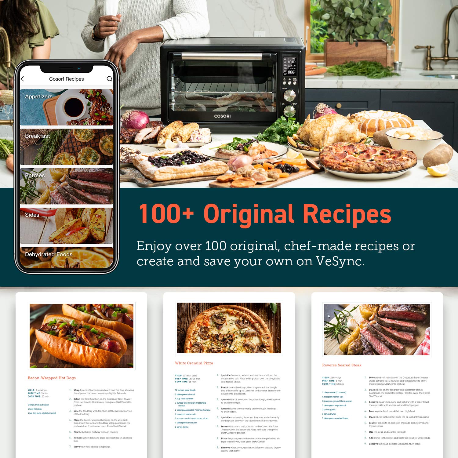 COSORI 13-in-1 Air Fryer Toaster Oven Combo with 32Qt Capacity, APP & Alexa Voice Control, Convection Countertop Oven for Baking, Broiling, Roasting, Dehydrating & Sous Vide - Includes 134 Recipes & 4 Accessories (Black Stainless Steel) - Perfect for Small Kitchens, Healthy Cooking & Meal Prep