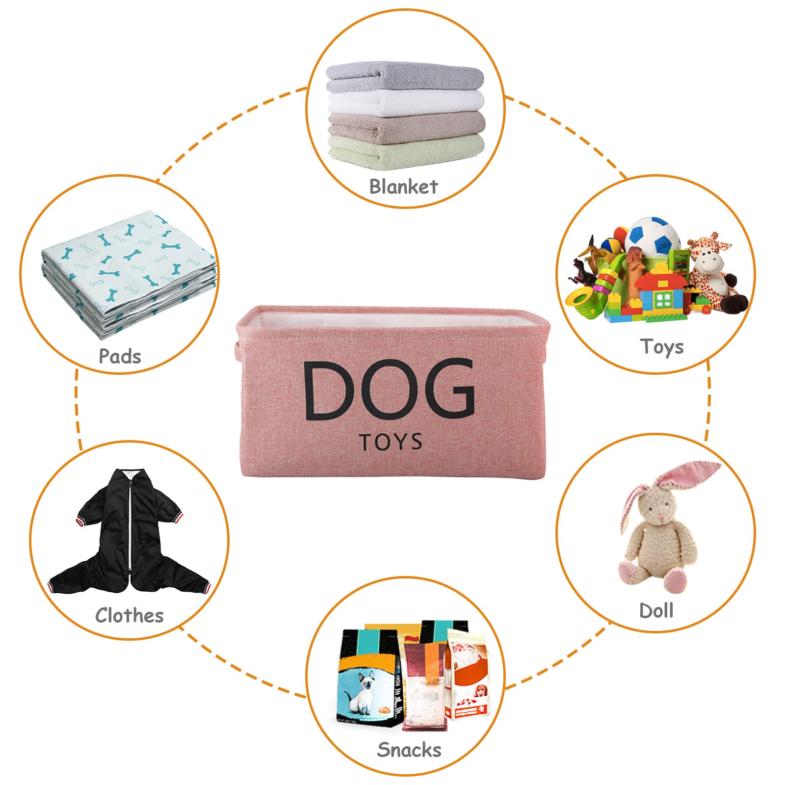 Pethiy Canvas Cat Toy Basket with Handles - Pet Toy Storage Bin for Cats, Dog Toys & Accessories Organization - Pink | Perfect for Living Room, Bedroom & Pet Play Area