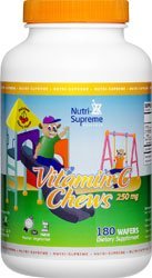 Vitamin C Chews 250mg Cherry Flavor - 180 Wafers for Immune Support & Antioxidant Boost - Perfect for Daily Wellness, Travel & On-the-Go Nutrition