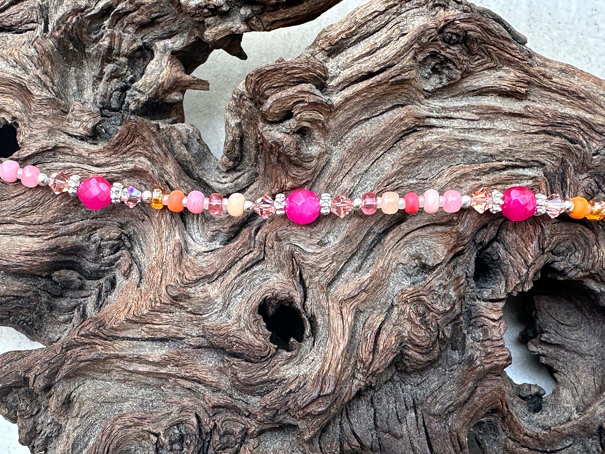 10 Hibiscus Peach Gemstone Beaded Anklet - Handmade Boho Ankle Bracelet for Women, Summer Beach Jewelry Gift for Her, Perfect for Vacations & Music Festivals